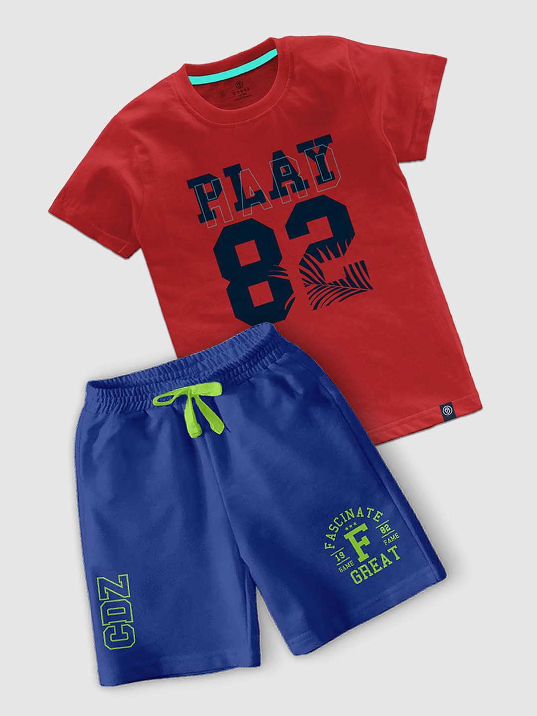

CODEZ Boys Printed Round Neck T-shirt with Shorts, Red