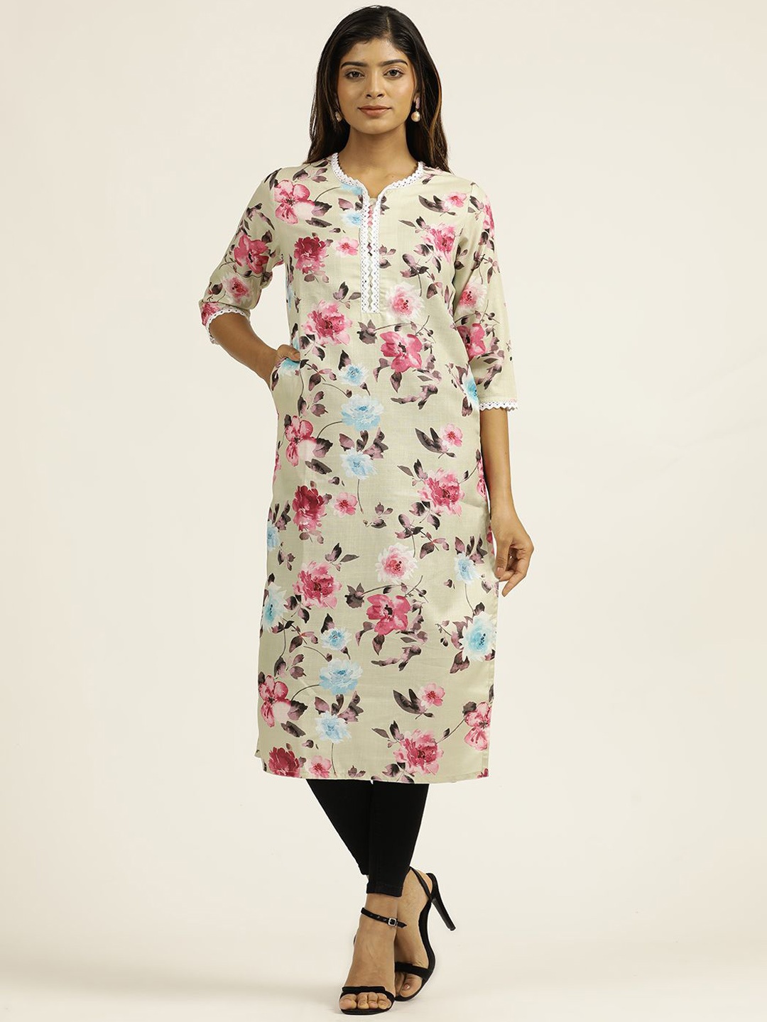 

Jaipur Kurti Floral Printed Straight Kurta, Green