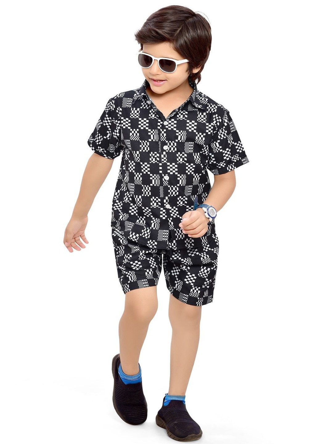 

BAESD Boys Checked Pure Cotton Shirt with Shorts, Black