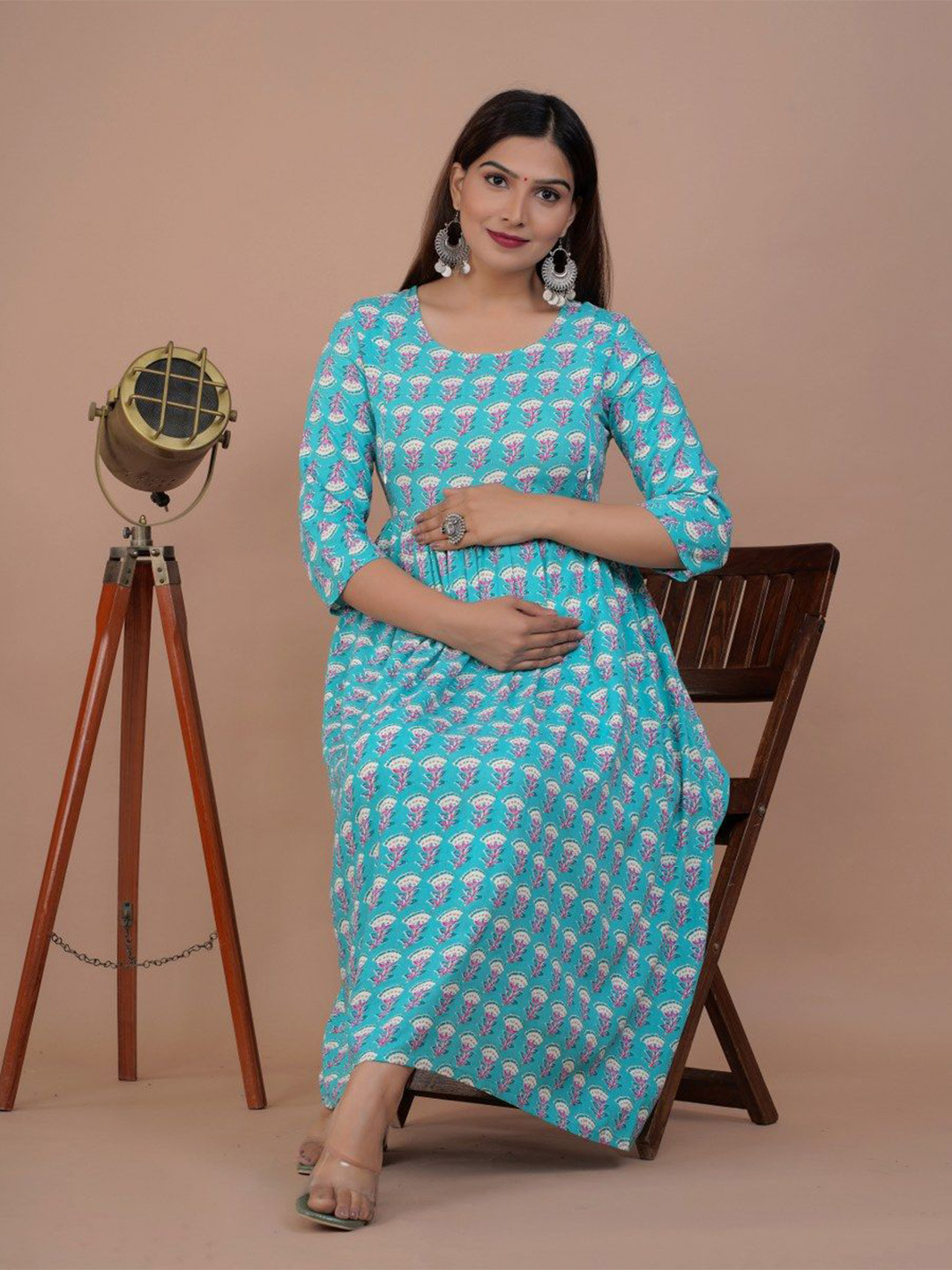 

TANISHA Ethnic Motifs Print Maternity Maxi Dress, Blue