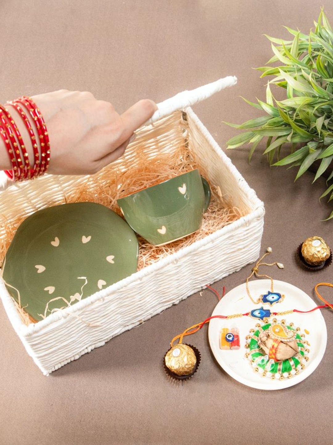 

ArteCasa Green Set Of 2 Rakhi With Cup & Plate