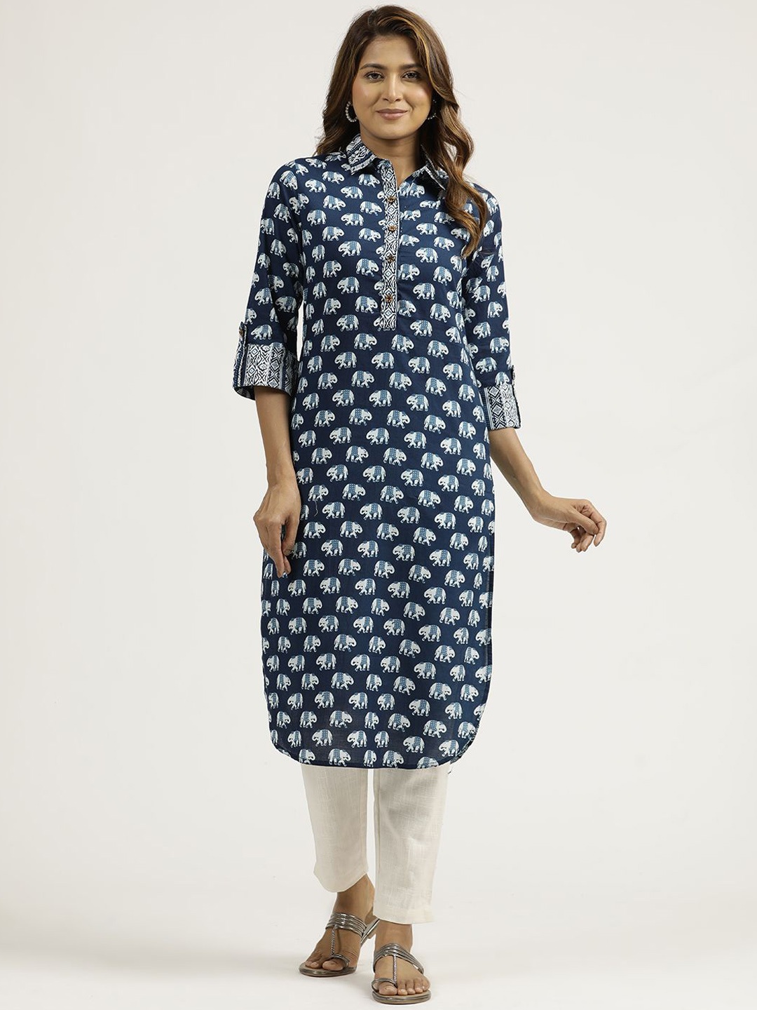 

Jaipur Kurti Animal Print Pantani Kurta, Blue