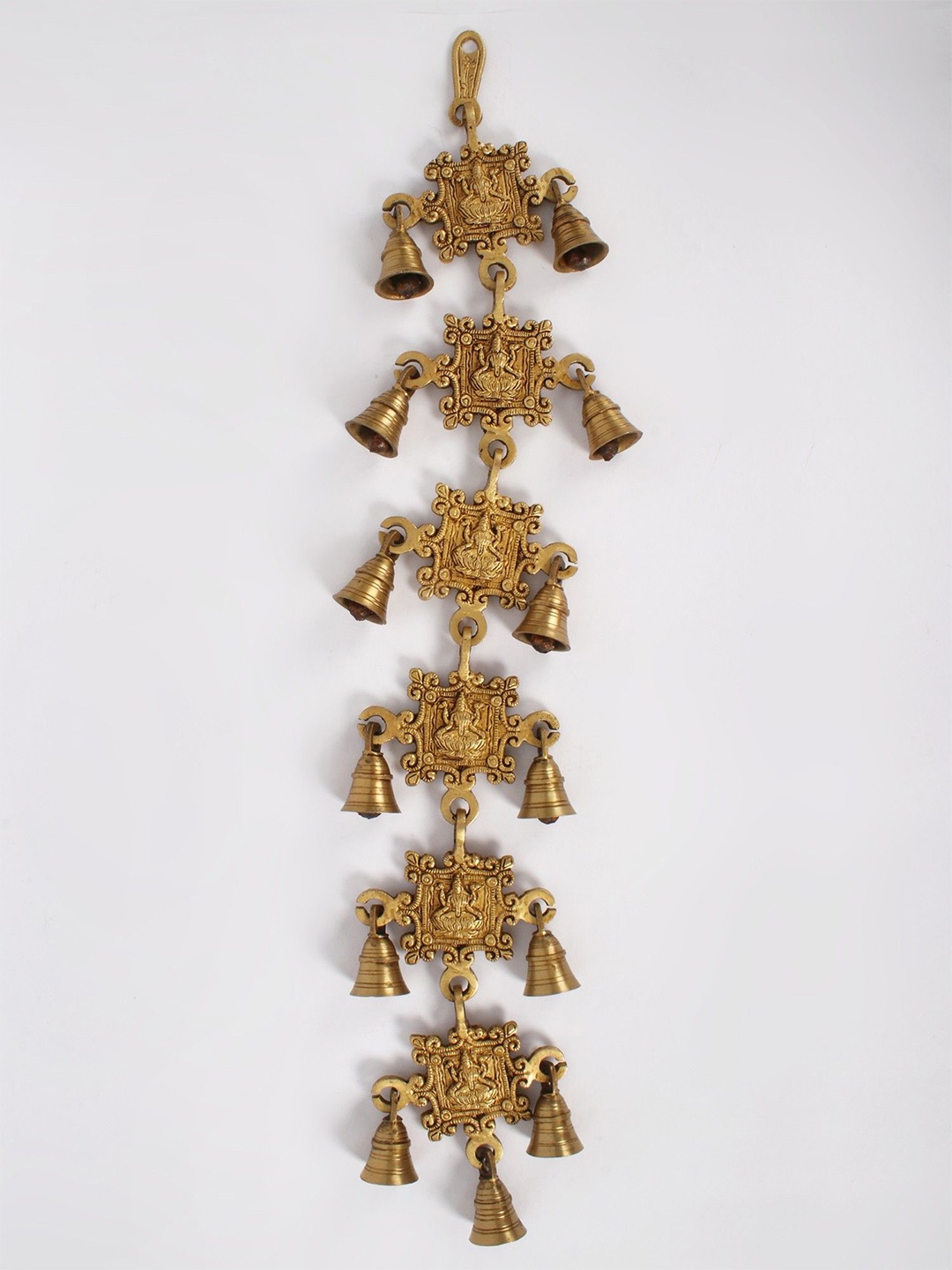 

Exotic India 26" Sitting Devi Lakshmi Design Wall Hanging Bells in Brass, Gold