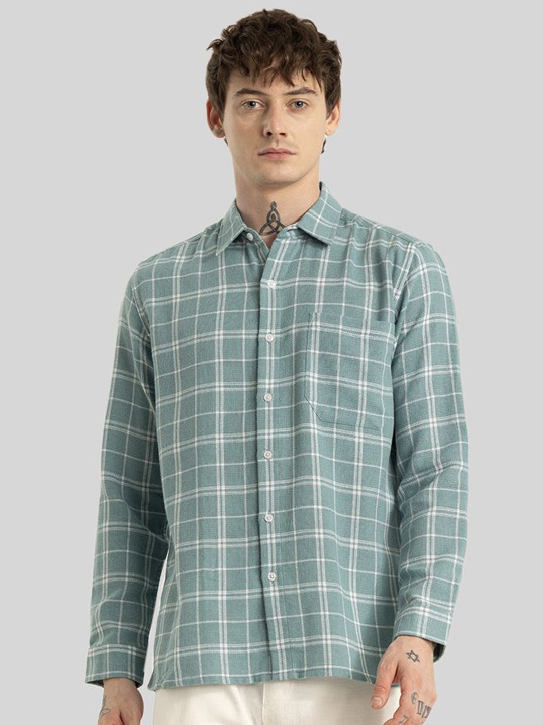 

Snitch Men Smart Slim Fit Tartan Checks Opaque Checked Casual Shirt, Blue