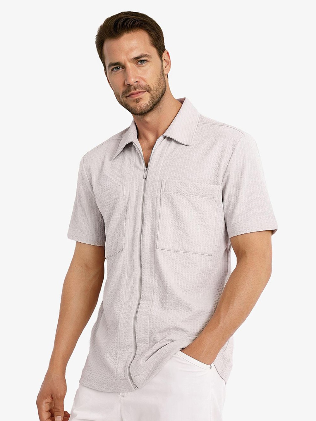 

RARE RABBIT Men Comfort Boxy Opaque Casual Shirt, Grey