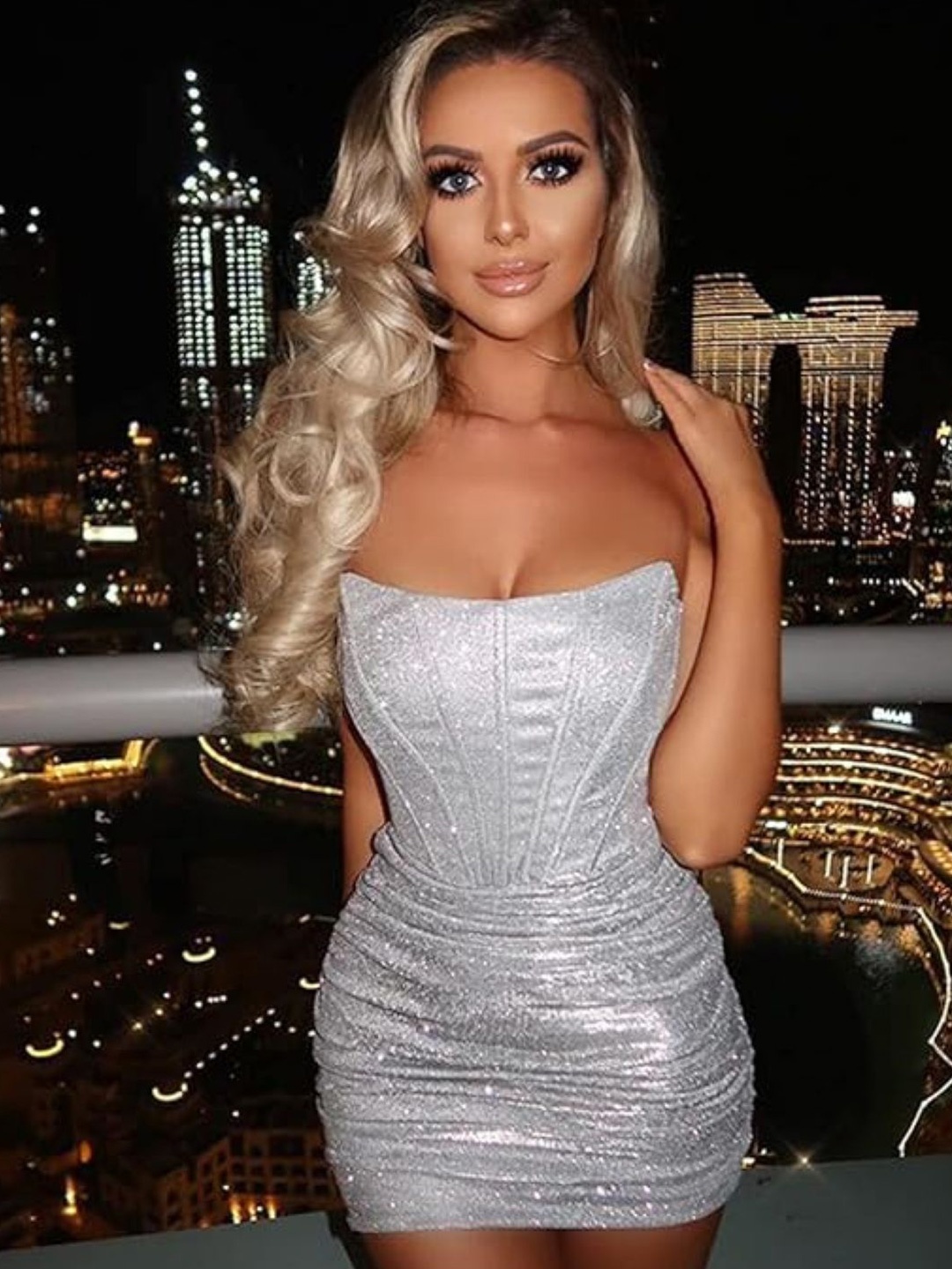 

Stylecast X KPOP Strapless Corset Ruched Mini Bodycon Dress, Silver