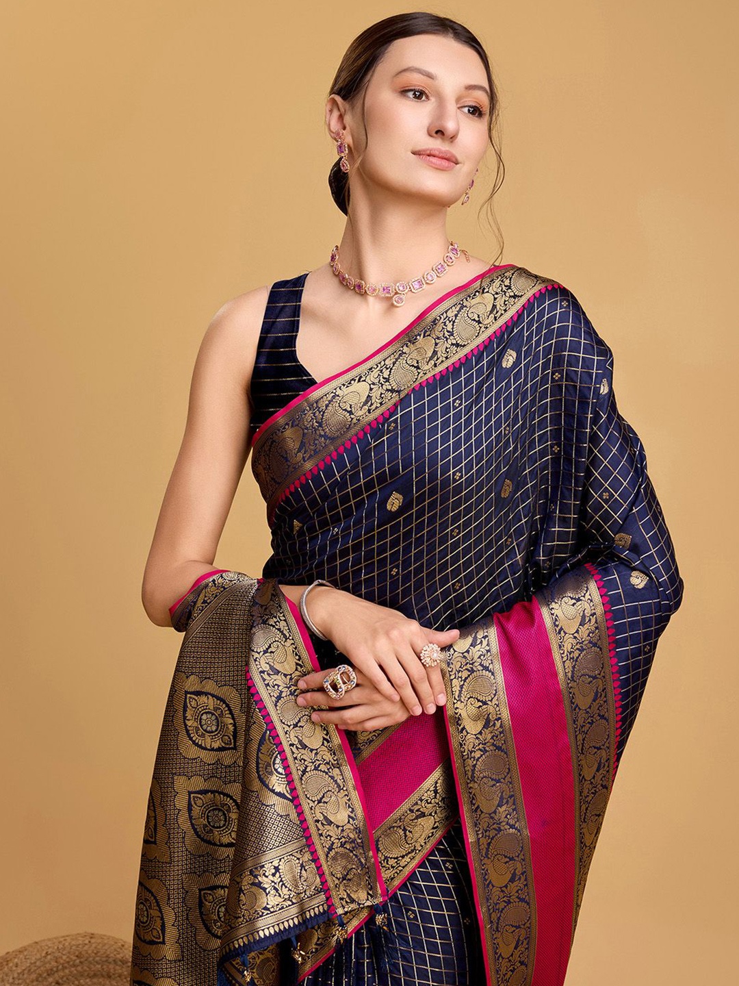 

Mitera Woven Design Zari Pure Silk Paithani Saree, Blue
