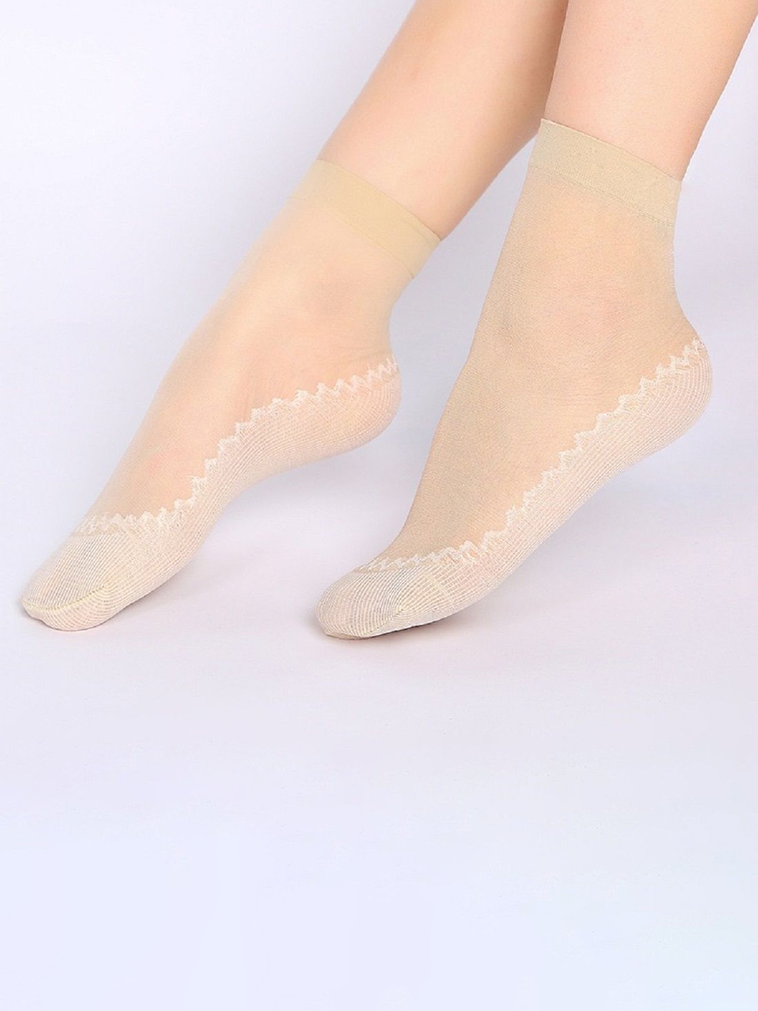 

MYYNTI Pack Of 2 Patterned Ankle Length Net Socks, Beige