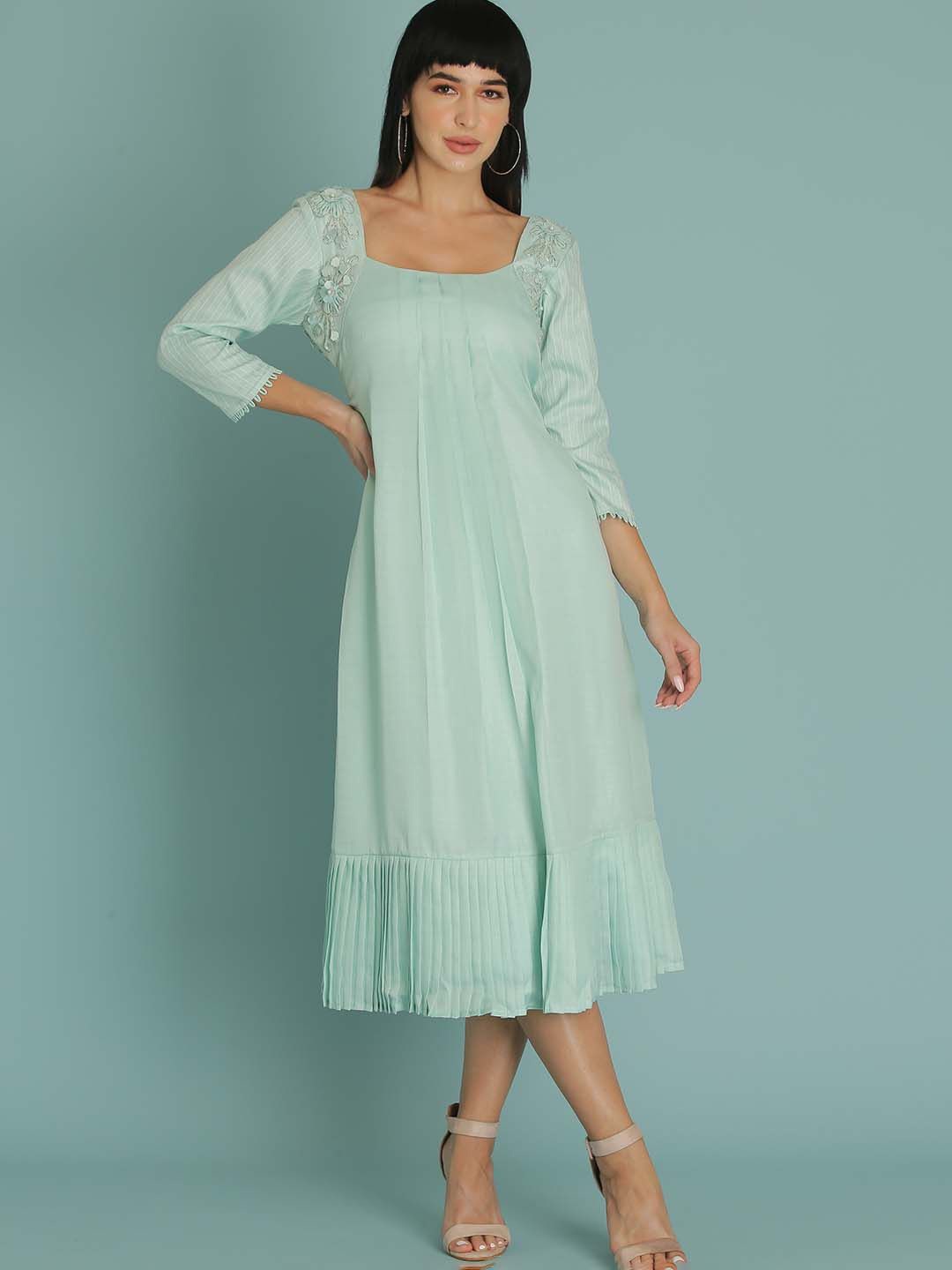 

Sejal Kamdar Embellished Square Neck A-Line Midi Dress, Green