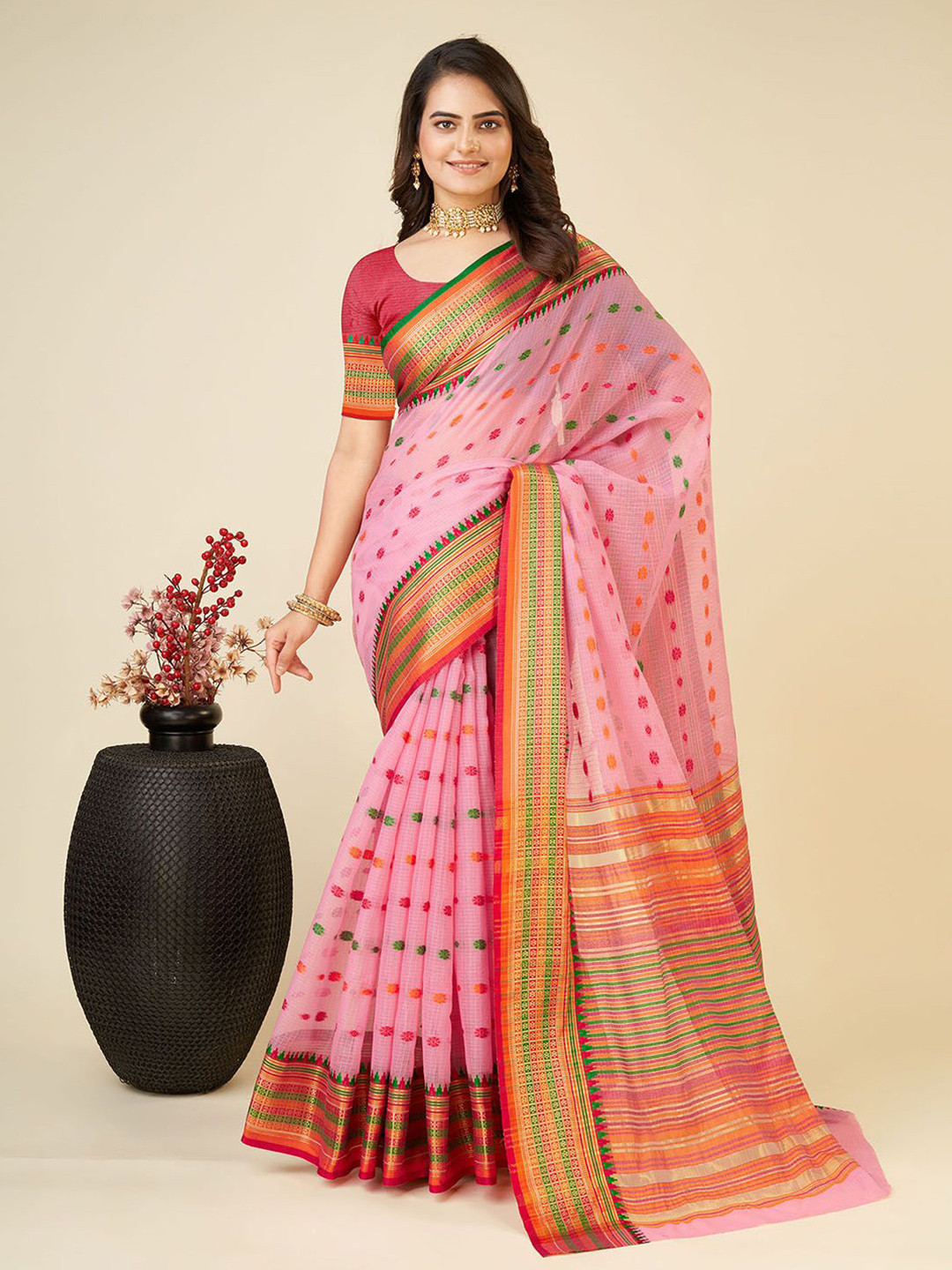 

Mitera Woven Design Zari Kota Saree, Pink