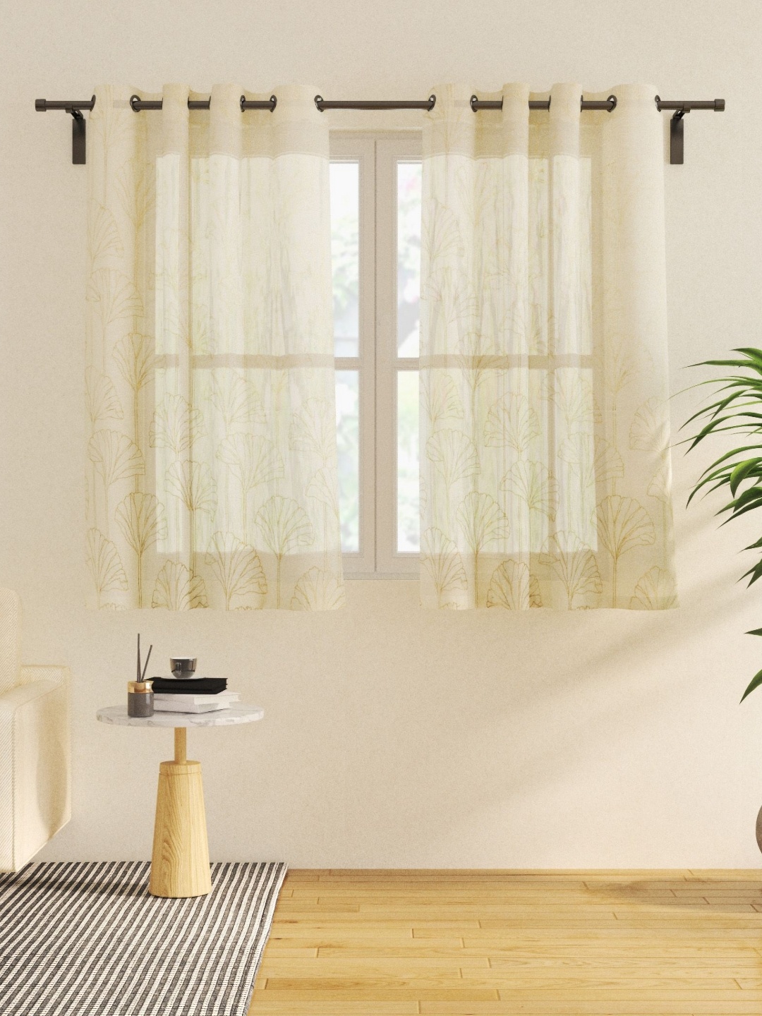 

Home Centre Off White & Gold-Toned Set of 2 Floral Sheer Window Curtain