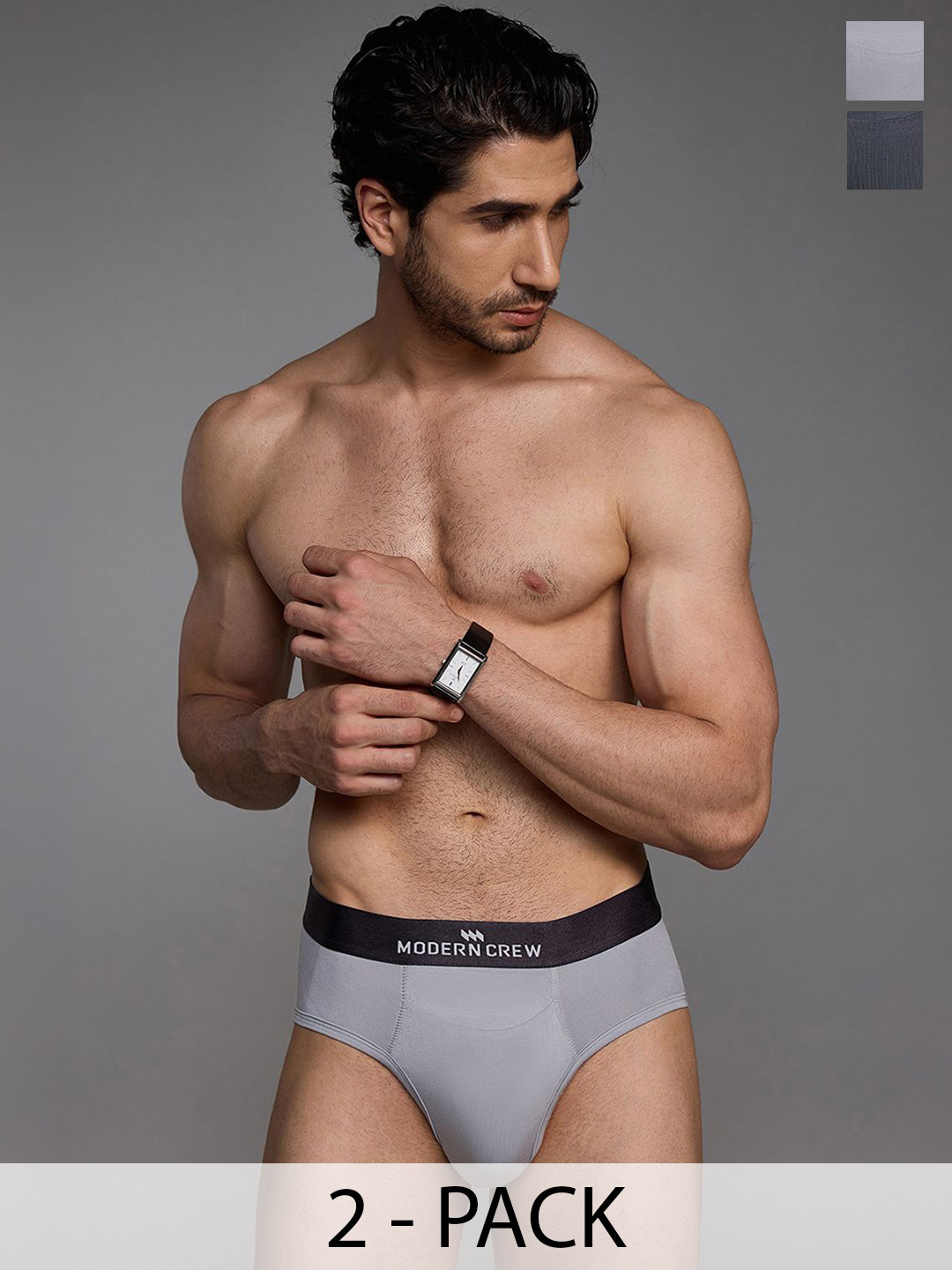

MODERN CREW Pack Of 2 Basic Briefs MC2-B-002-CL-TG-QR, Grey