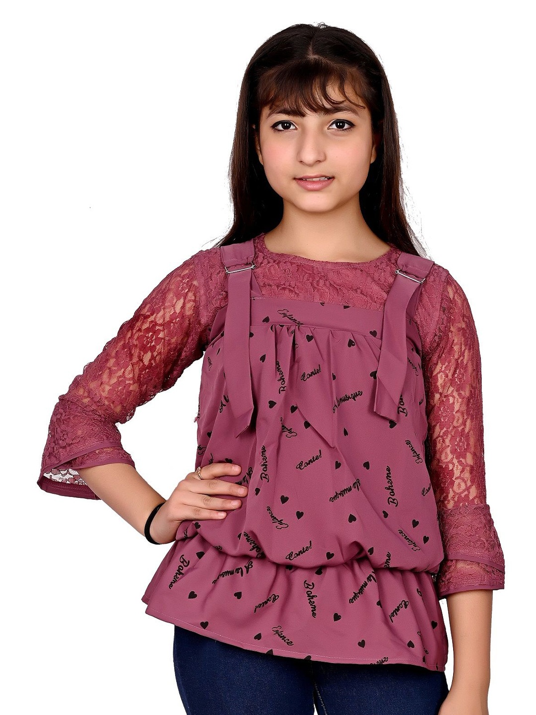 

FELLAMO Girls Typography Printed Round Neck Polycotton Top, Mauve
