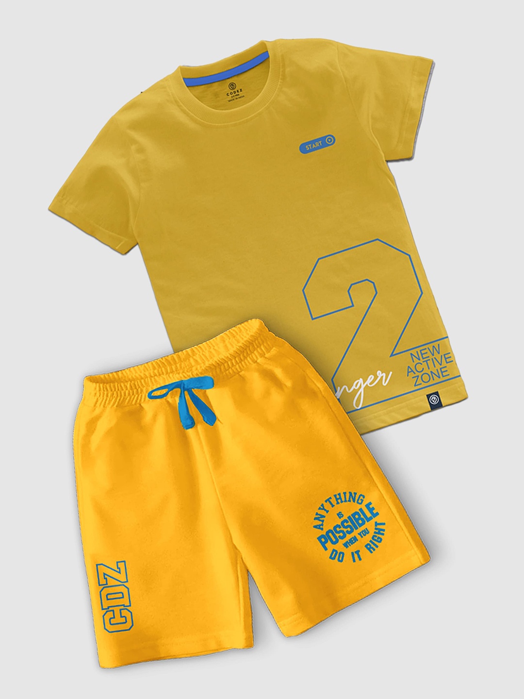 

CODEZ Boys Printed Round Neck T-shirt with Shorts, Yellow