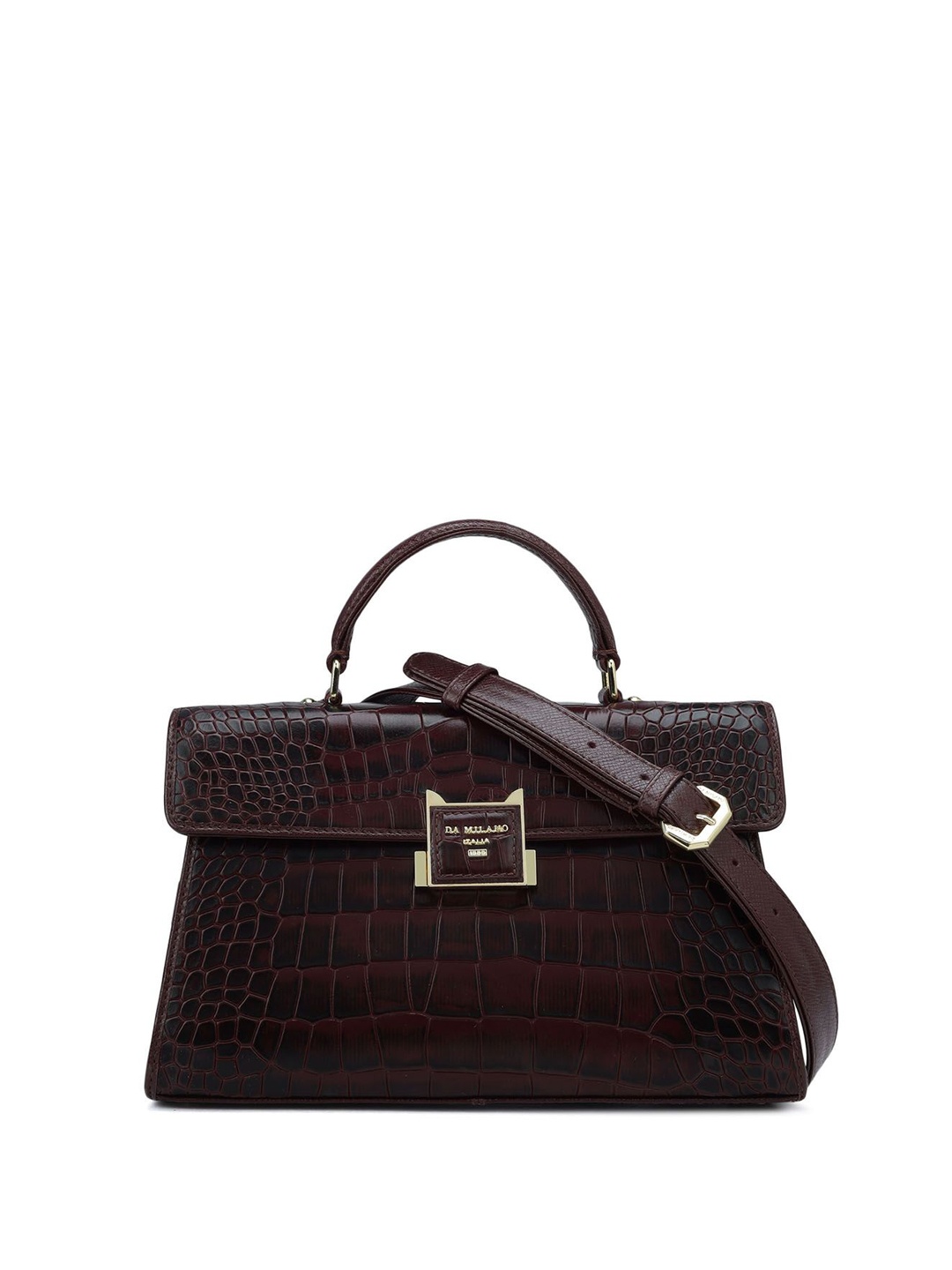 

Da Milano Textured Leather Structured Satchel with Quilted, Burgundy