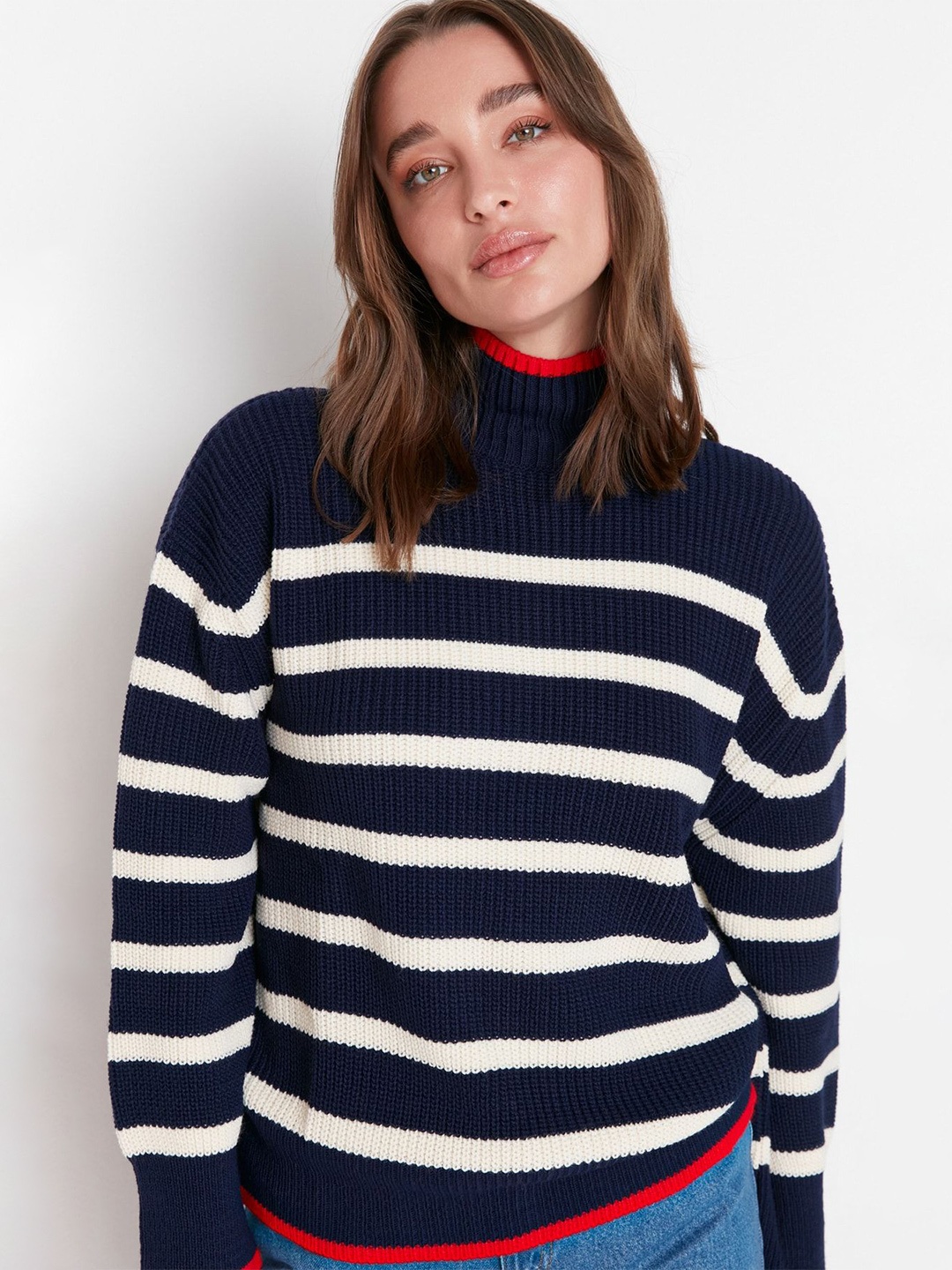 

Trendyol Women Striped Pullover, Black