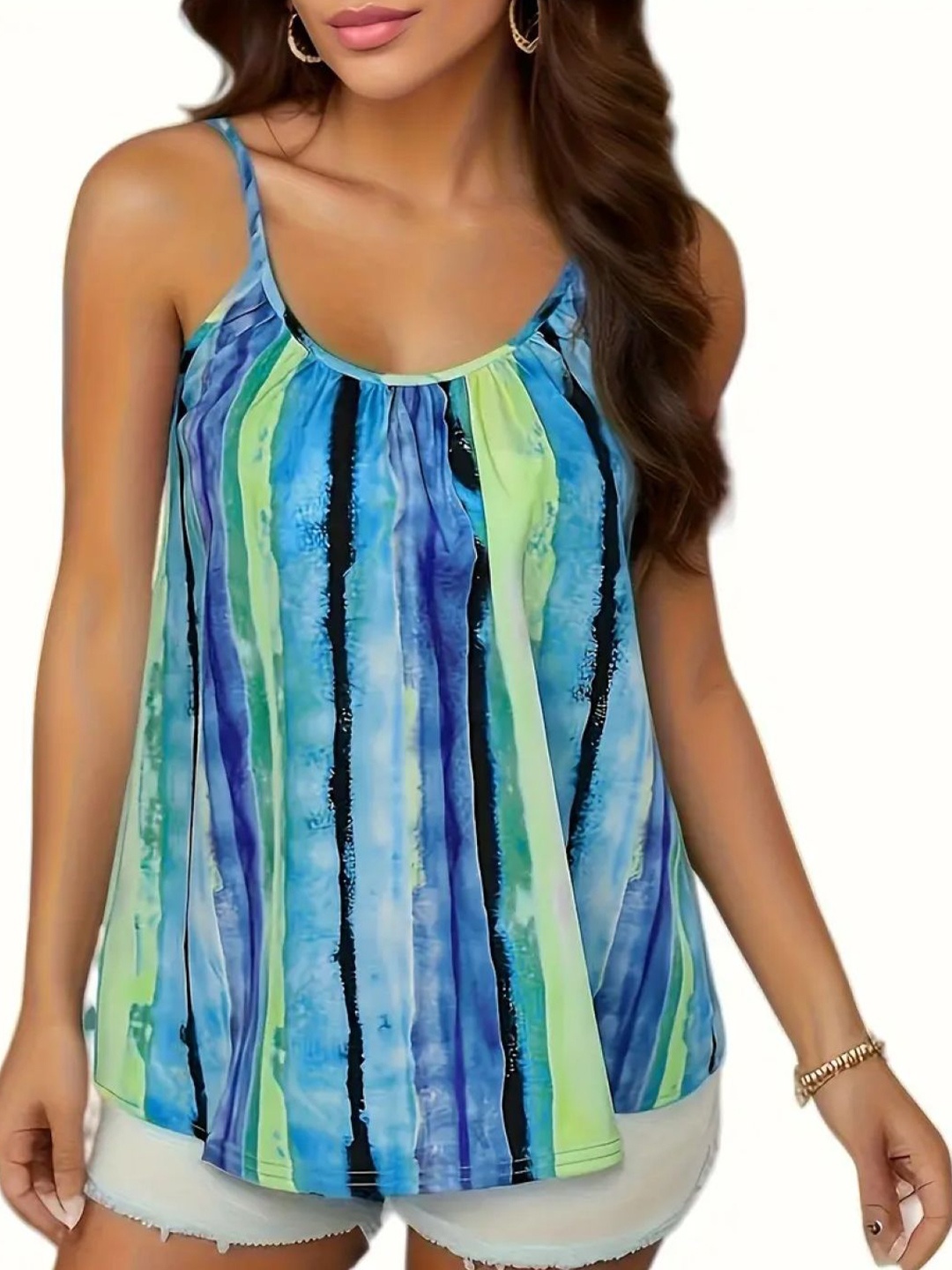 

Stylecast X KPOP Women Abstract Printed Shoulder Straps Top, Blue