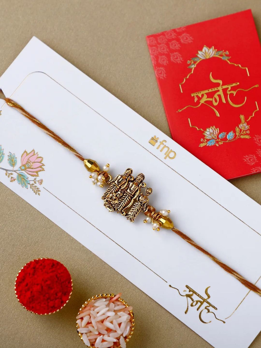 

fnp Ethereal Embrace Ram Darbar Rakhi Silver Selections, Gold
