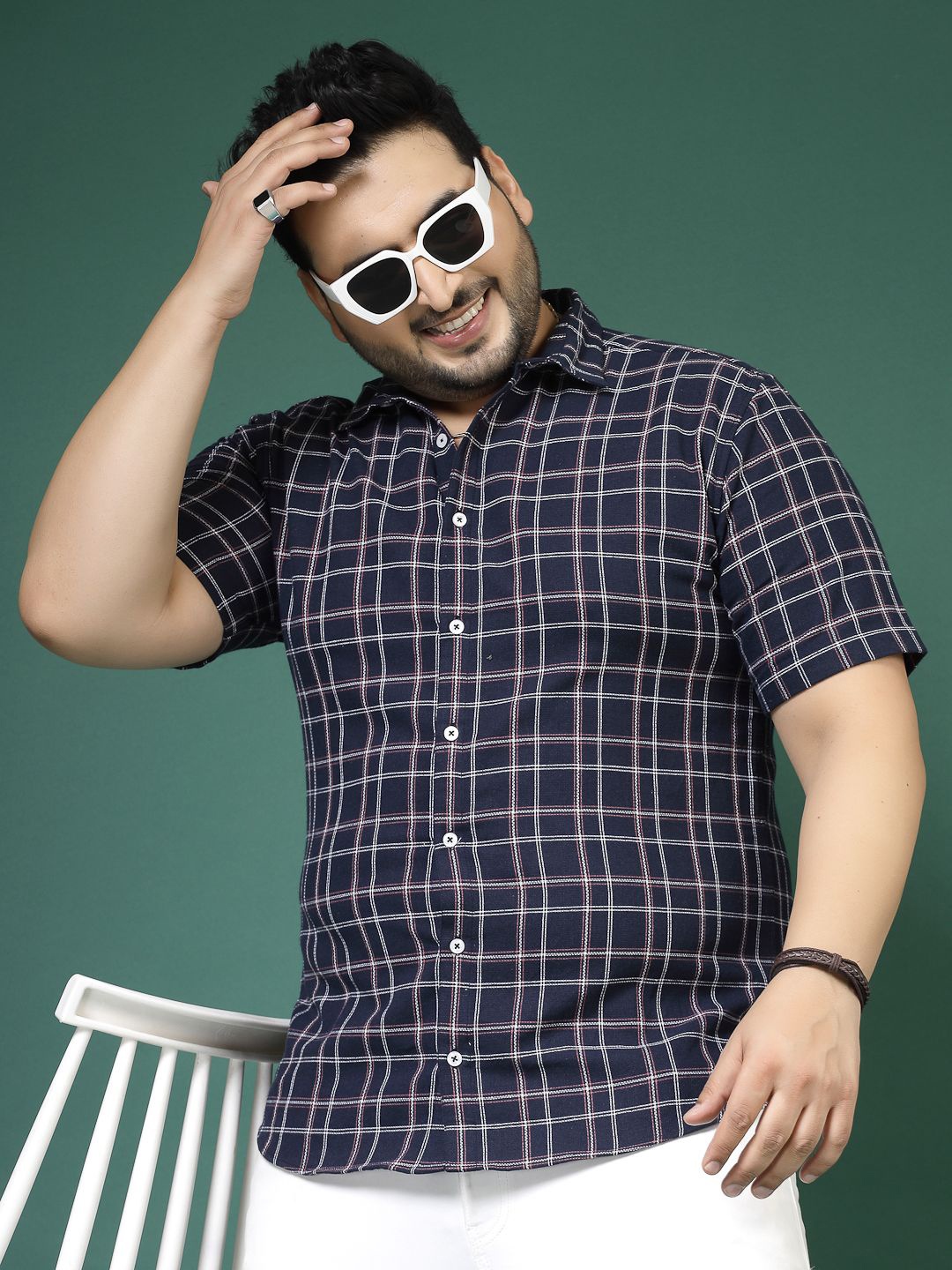

Rigo Plus Size Comfort Slim Fit Tartan Checks Cotton Casual Shirt, Blue