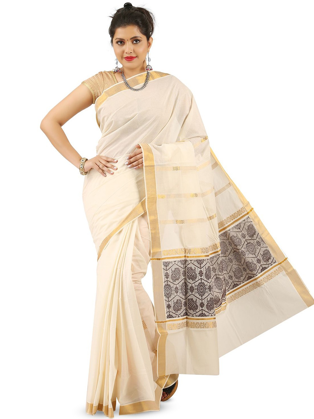 

Rst R Selvamani Tex Zari Pure Cotton Kasavu Saree, Off white