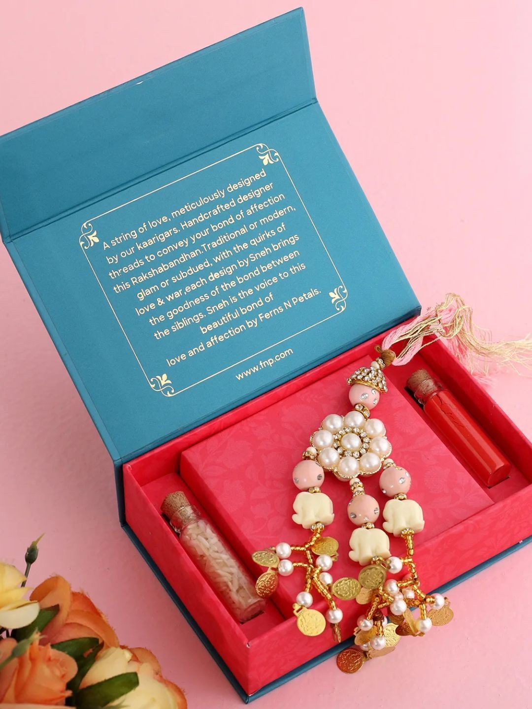 

fnp Ethnic Pearl Lumba Rakhi Bracelet Rakhis, Gold