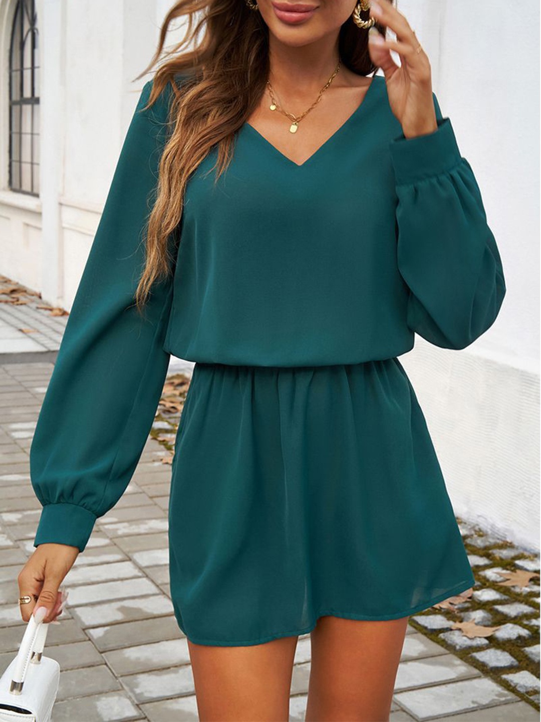 

StyleCast Puff Sleeve Georgette Blouson Dress, Green