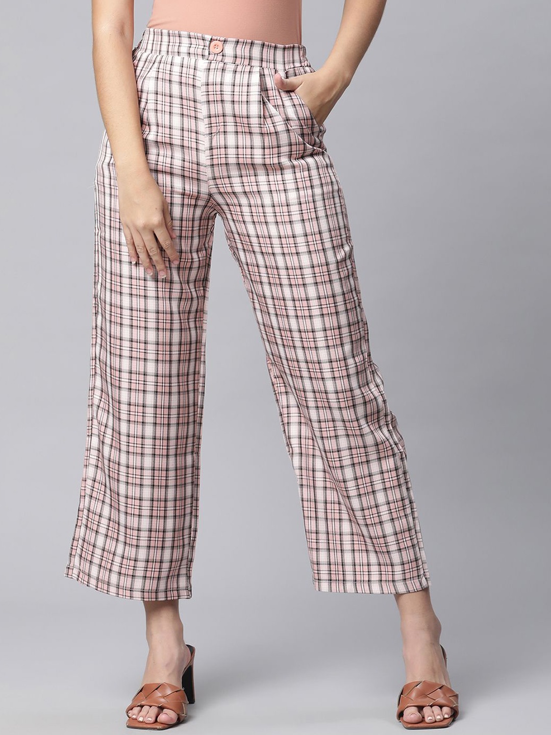 

Global Republic Checked Loose Fit Trousers, Pink