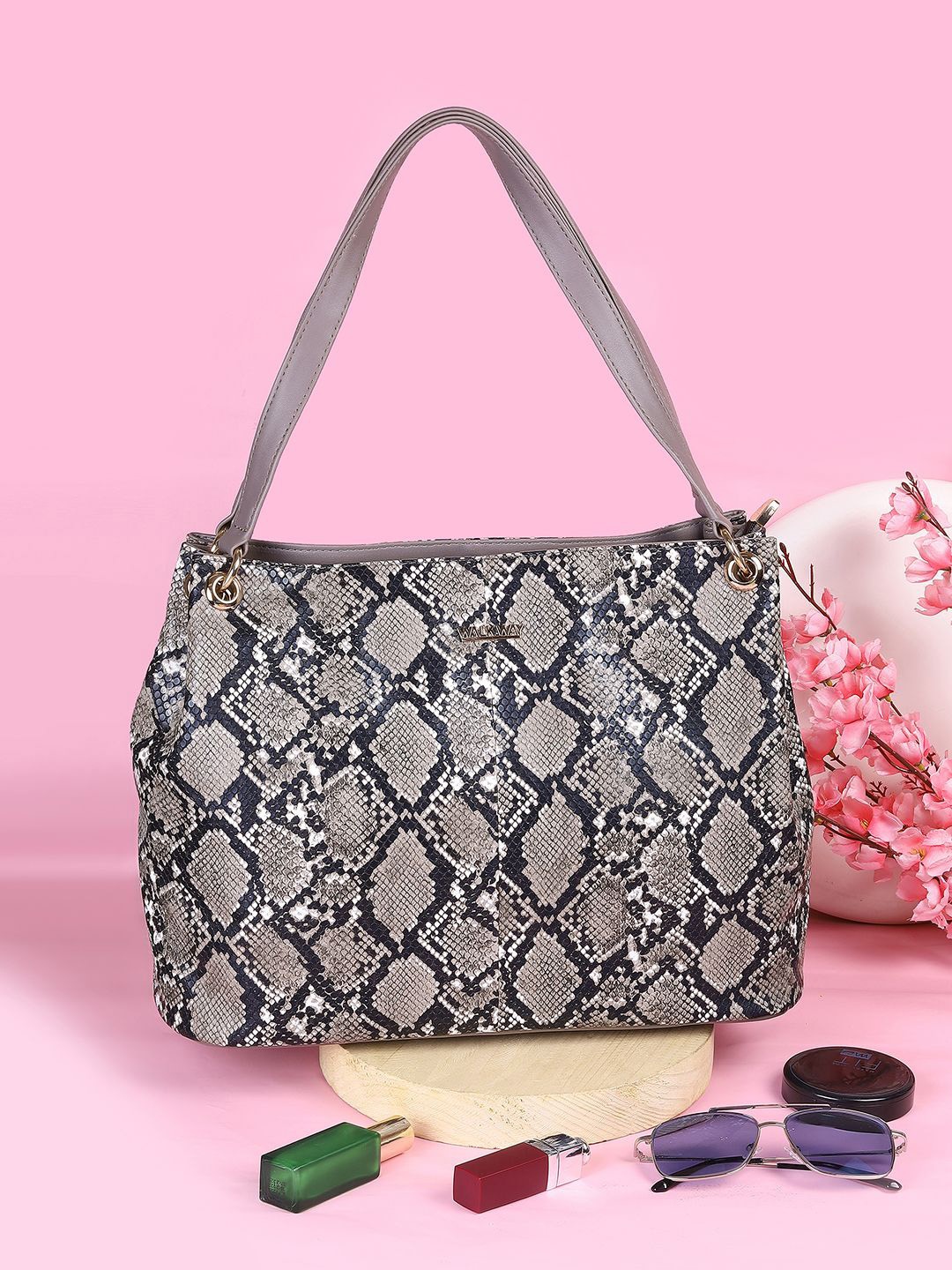 

WALKWAY by Metro Animal Textured Shopper Handheld Bag with Cut Work, Grey