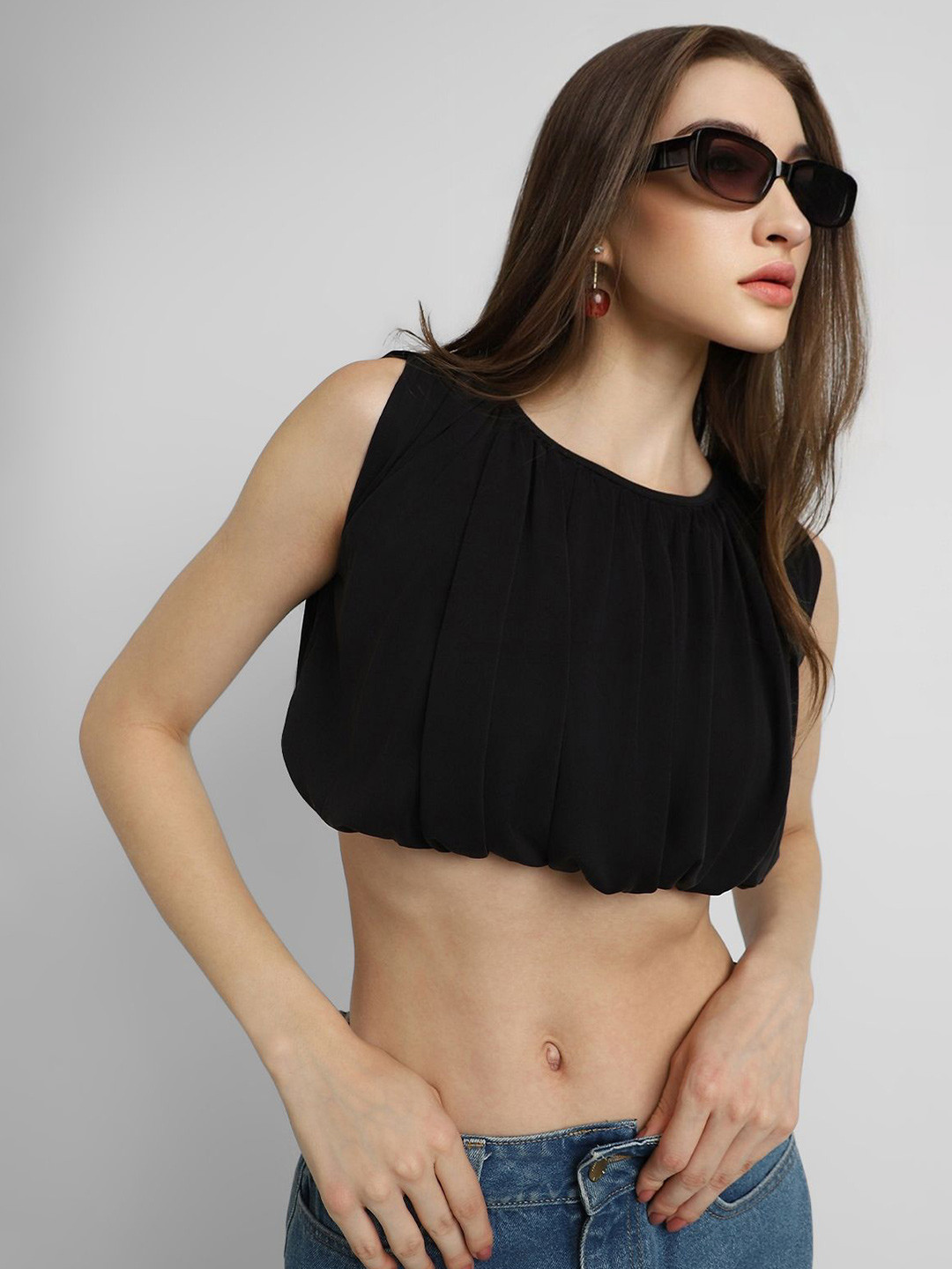 

FOREVER 21 Women Solid Round Neck Top, Black