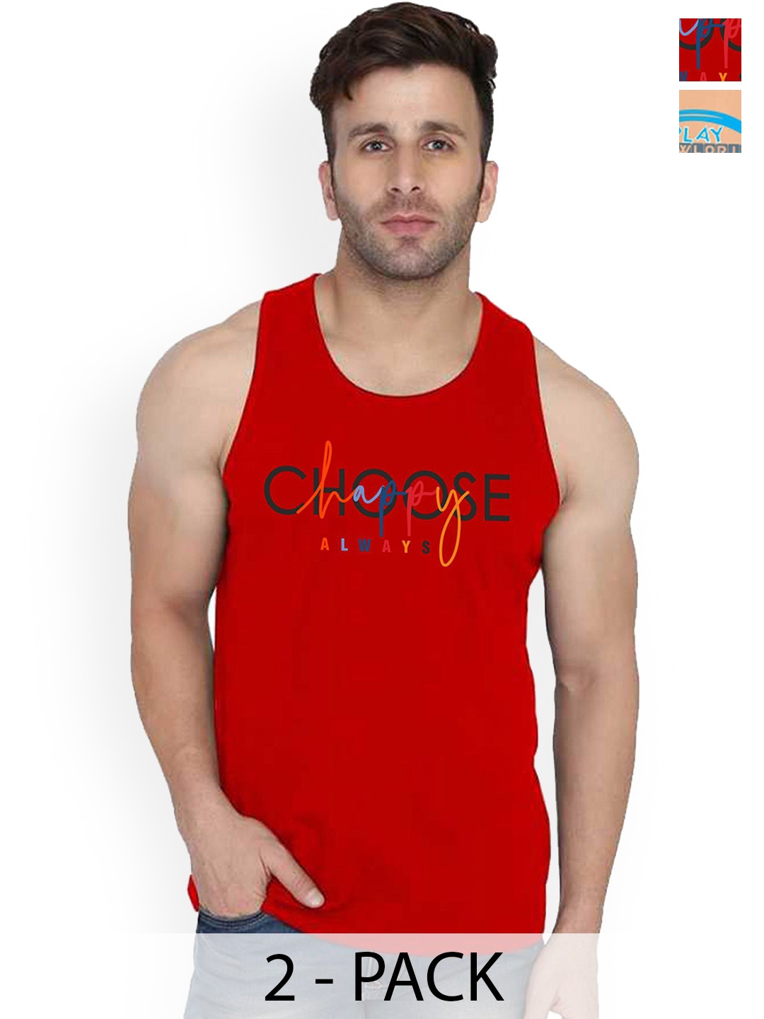 

SLOWLORIS Pack Of 2 Men Printed Gym Vests, Rust