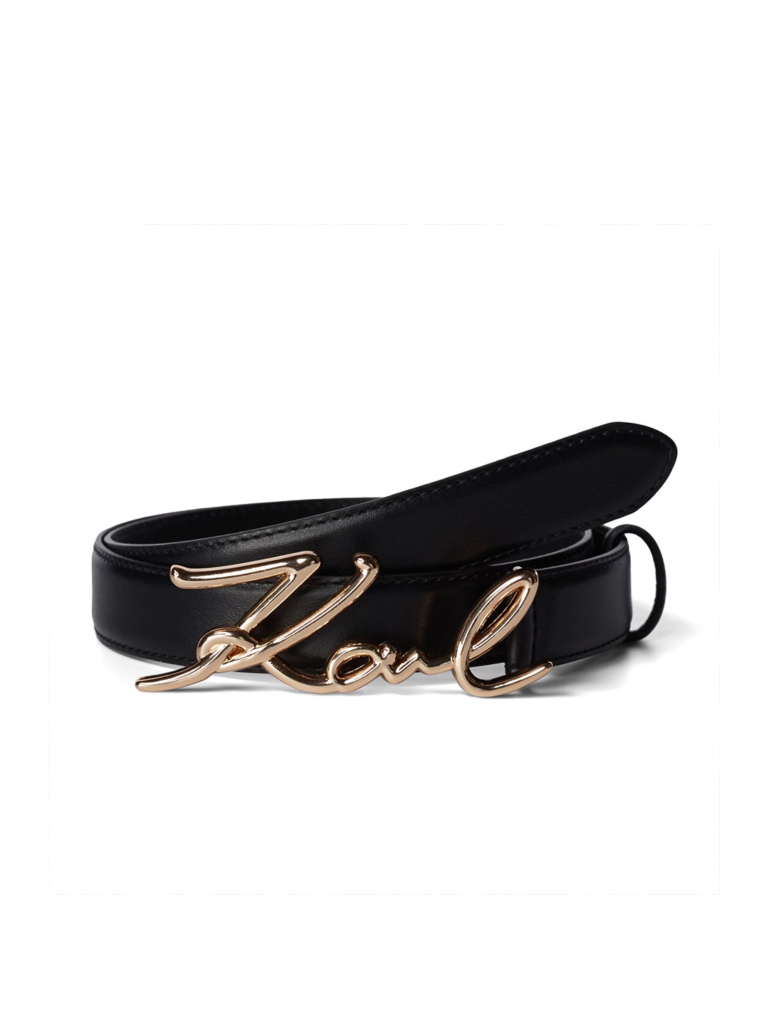 

Karl Lagerfeld Women Textured Slider Buckle Closure Leather Casual Belt, Black