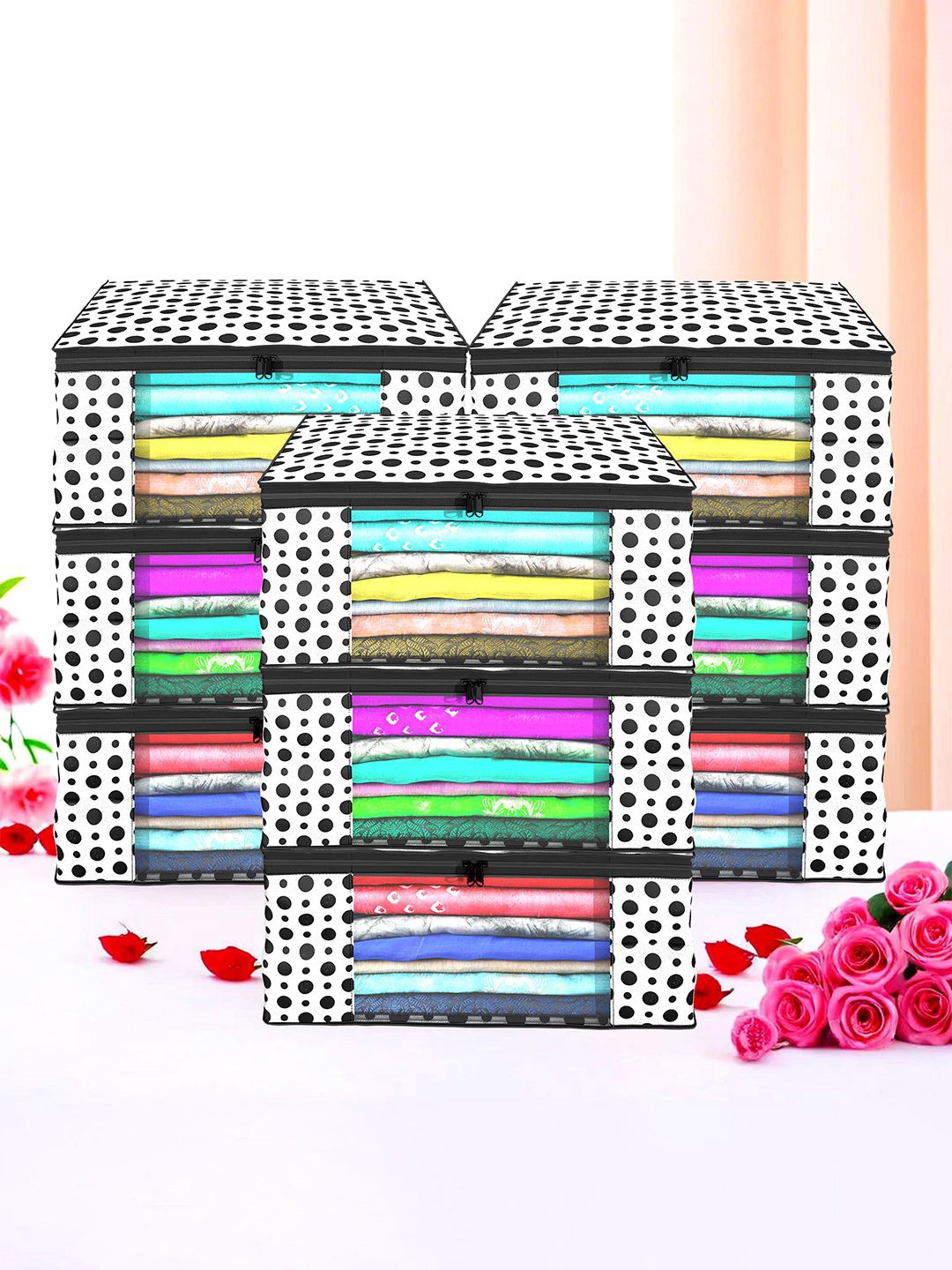 

Kuber Industries White & Black 9 Pieces Printed Drawer Organisers