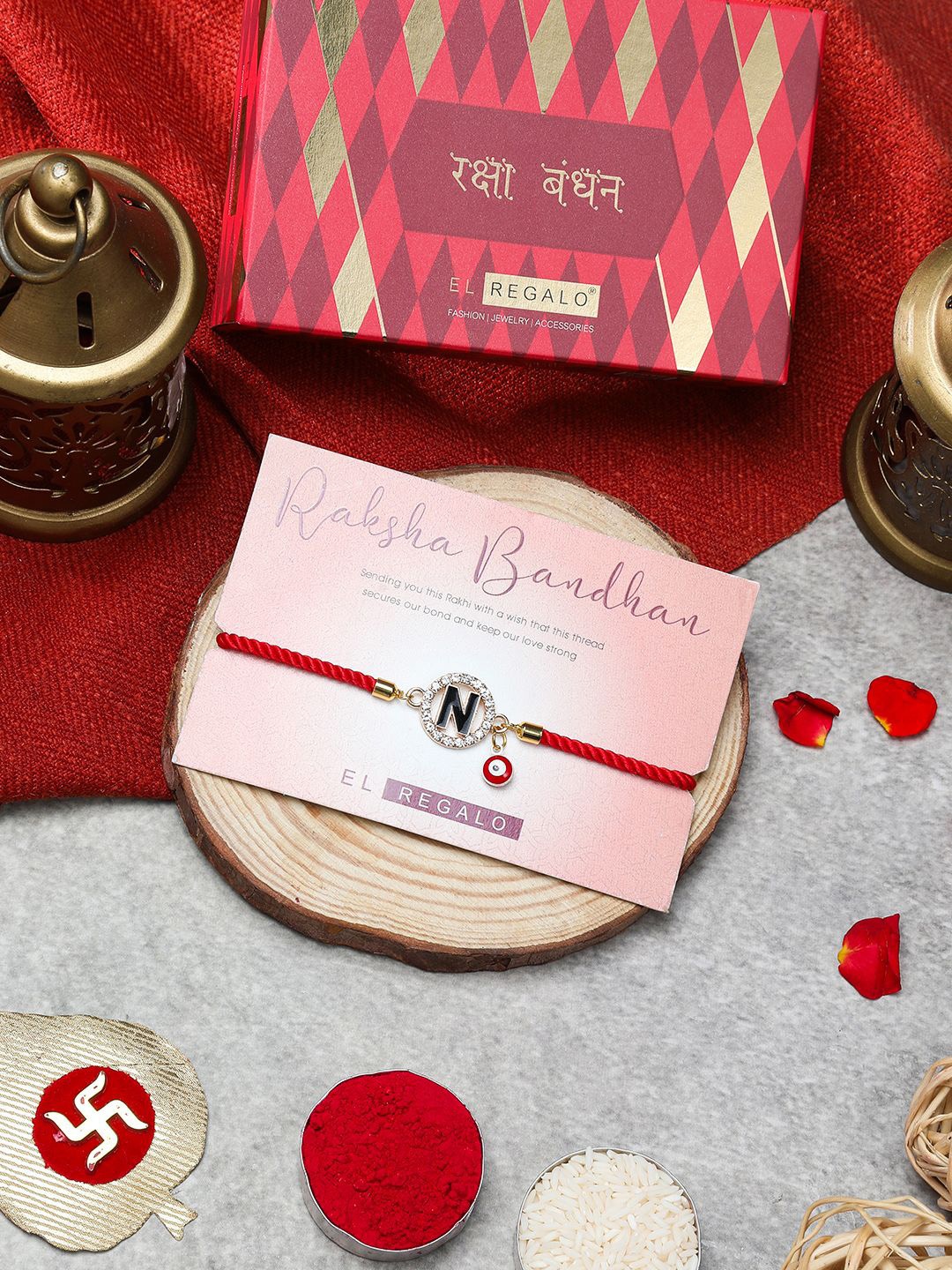 

EL REGALO N Charm Rakhi Gift Set, Red