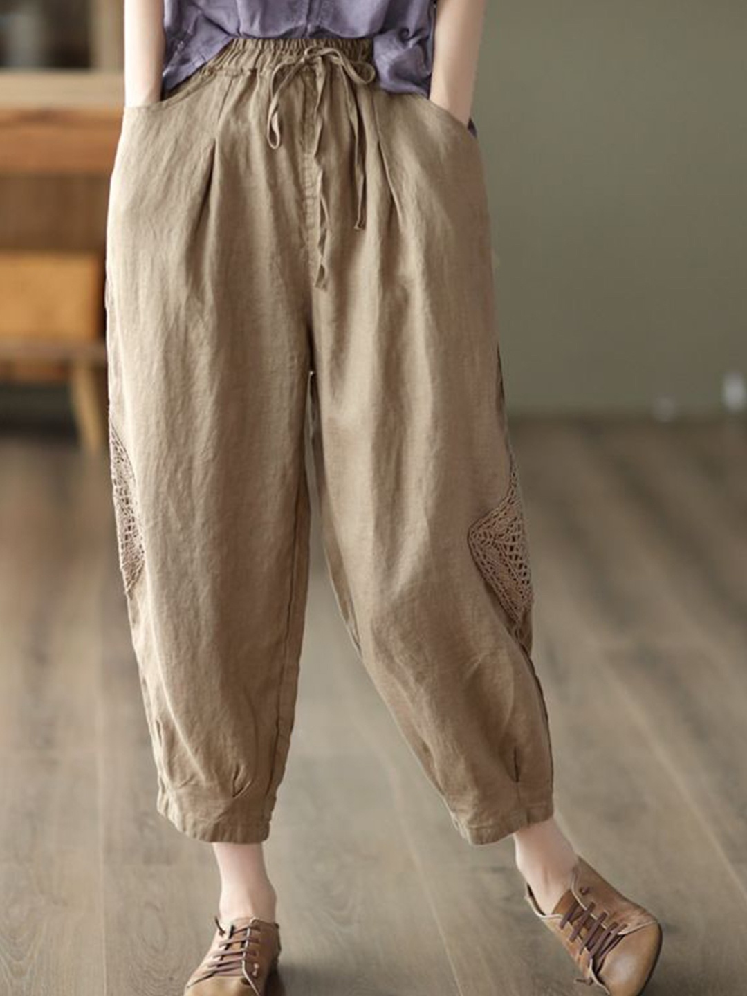 

StyleCast x Revolte Women Loose Fit Easy Wash Pleated Trousers, Khaki