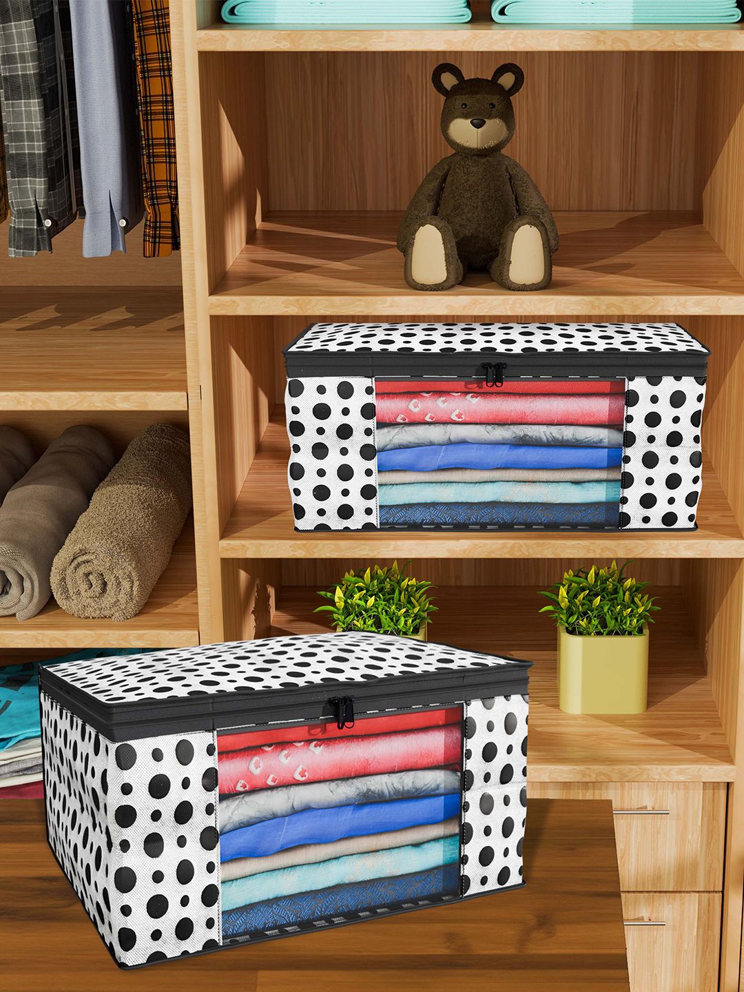 

Kuber Industries White & Black 24 Pieces Printed Foldable Wardrobe Drawer Organisers