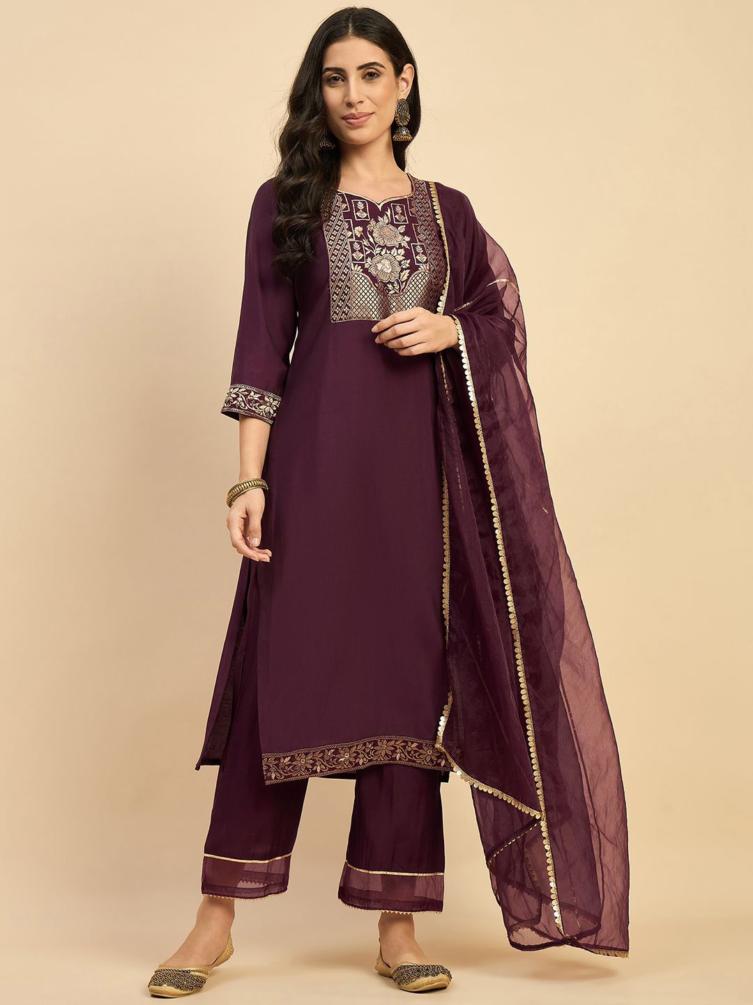 

Azira Women Embroidered Regular Kurta with Palazzos & With Dupatta, Purple