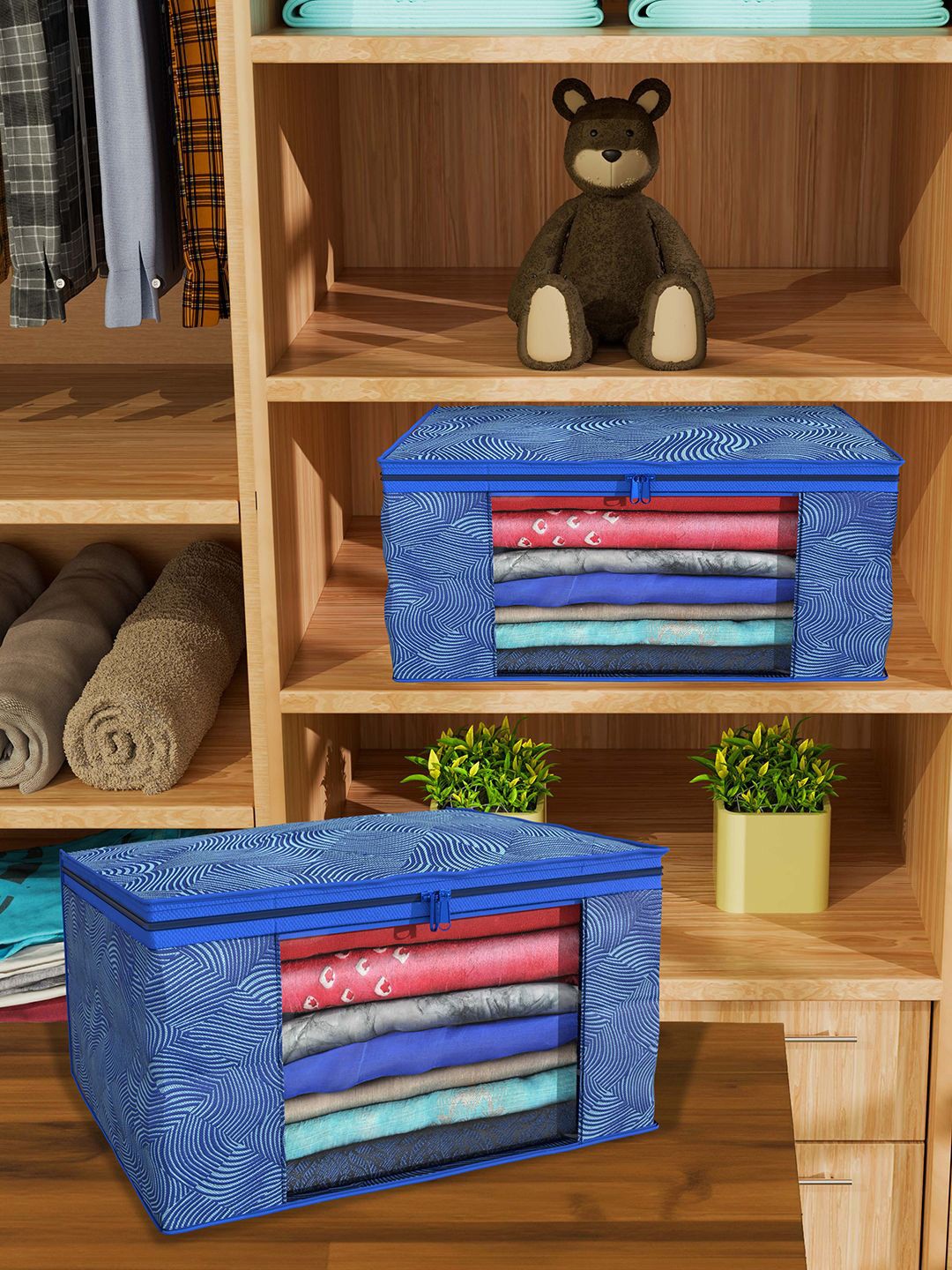 

Kuber Industries Blue & White 4 Pieces Abstract Printed Foldable Drawer Organisers