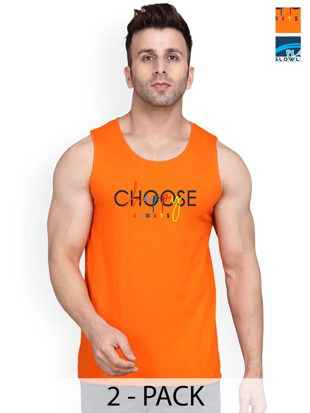 

SLOWLORIS Pack Of 2 Printed Pure Cotton Gym Vests, Teal