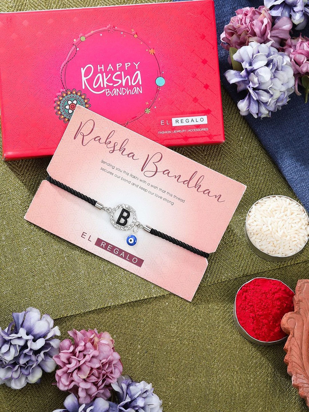 

EL REGALO B Charm Rakhi Gift Set, Silver