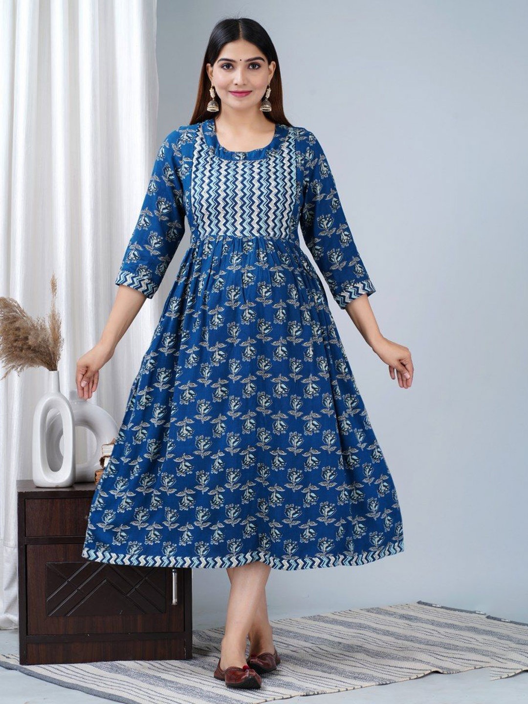 

TANISHA Floral Printed Maternity A-Line Midi Dress, Blue
