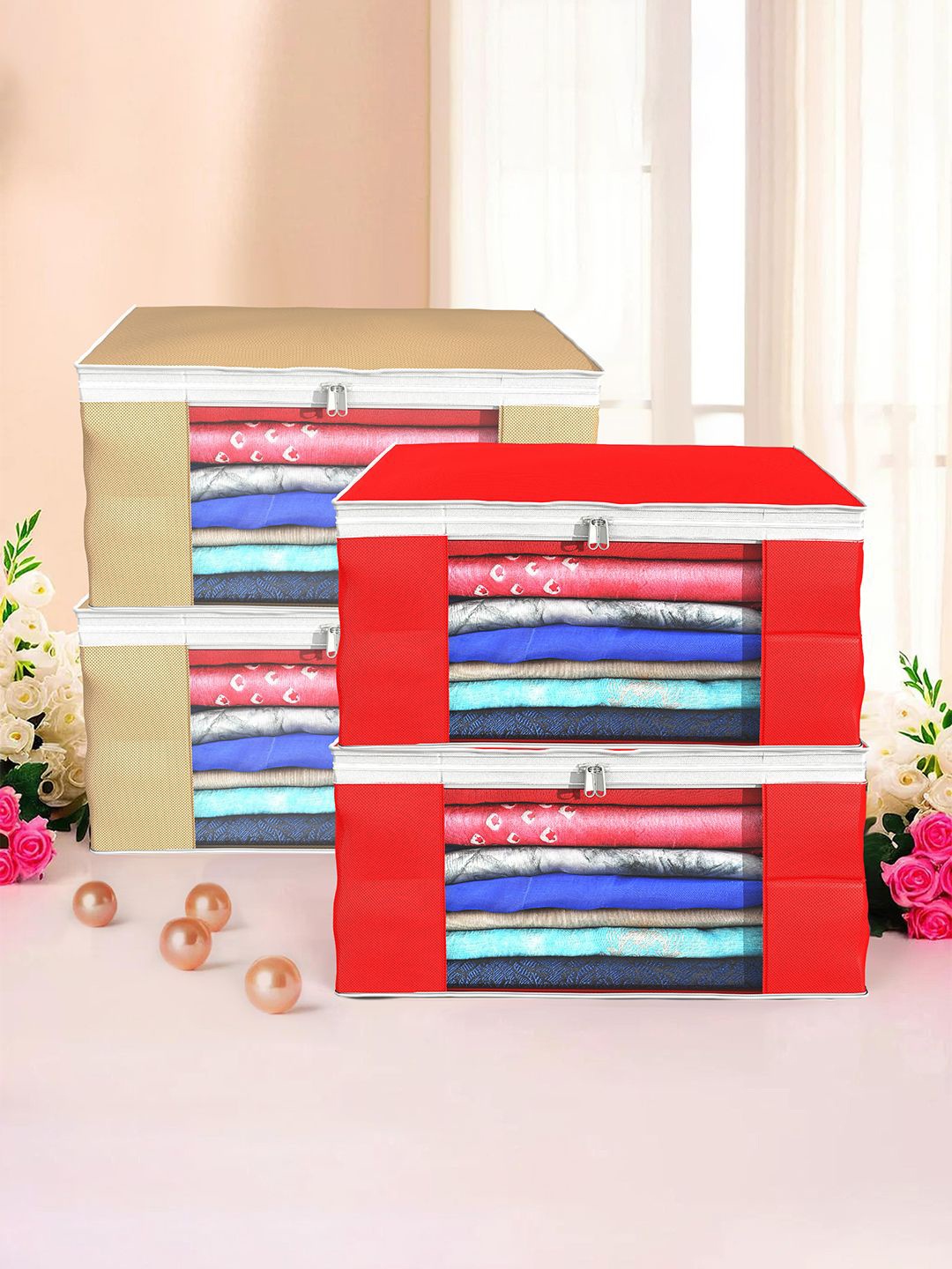 

Kuber Industries Red & Brown 4 Pieces Drawer Organiser
