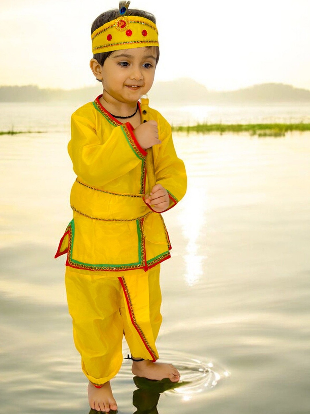 

LITTLE GINNIE Boys Regular Gotta Patti Pure Cotton Kurta with Dhoti Pants, Yellow