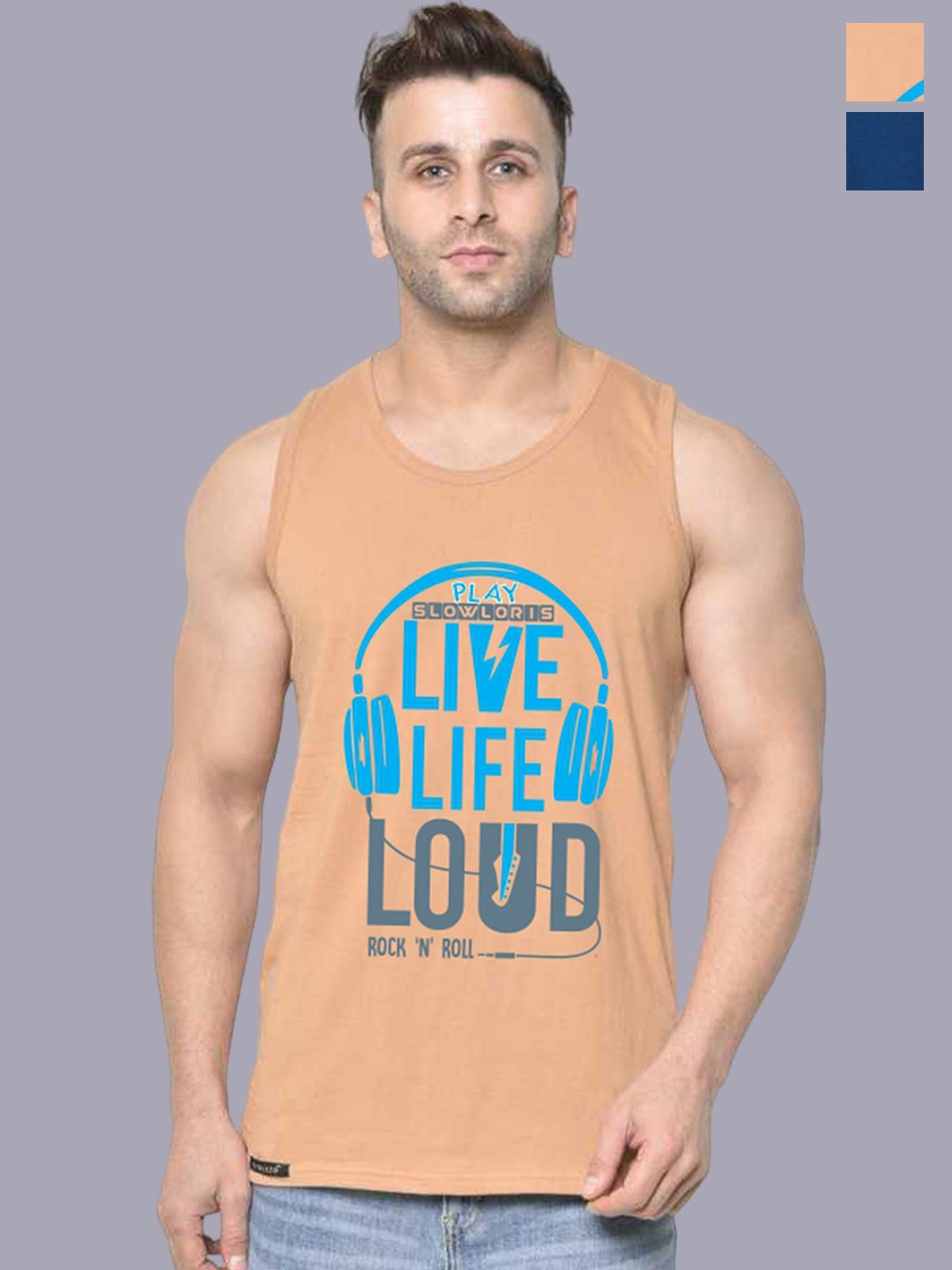 

SLOWLORIS Pack Of 2 Men Printed Gym Vests, Rust