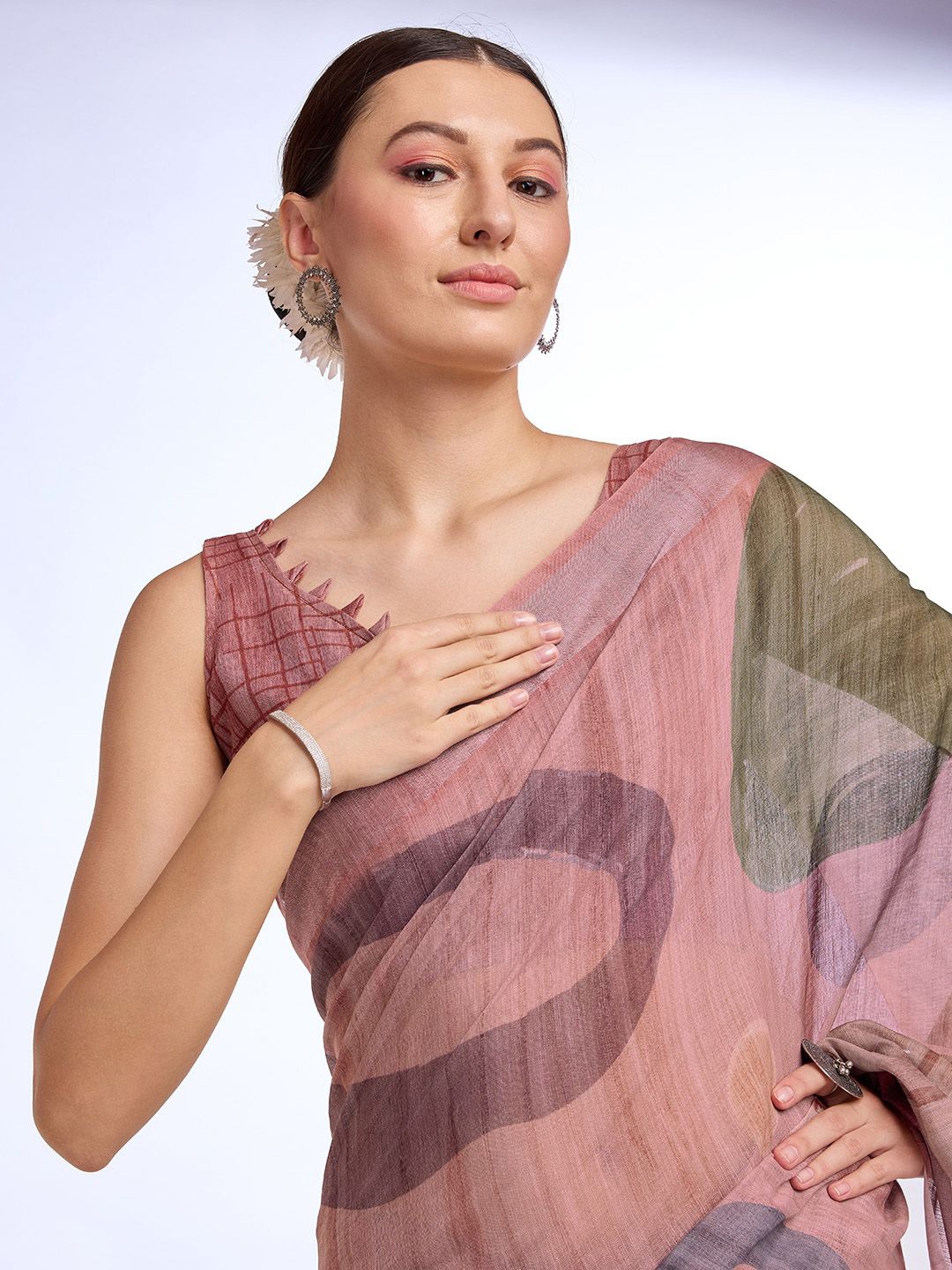 

Mitera Zari Linen Blend Saree, Mauve