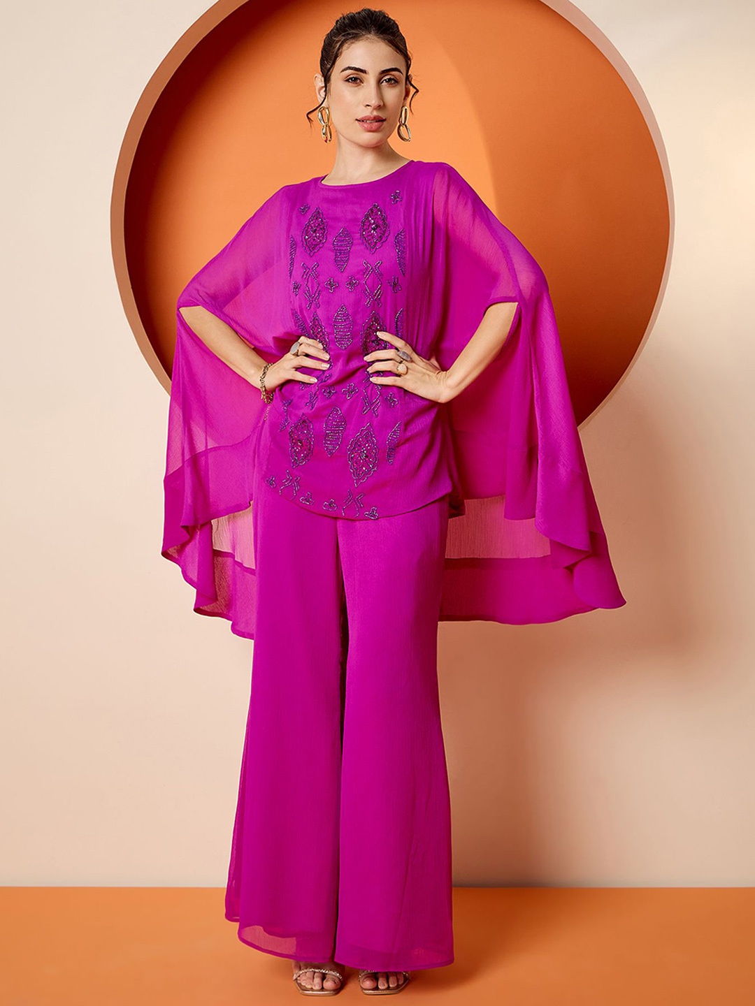 

Antheaa Embellished Top With Trousers, Purple