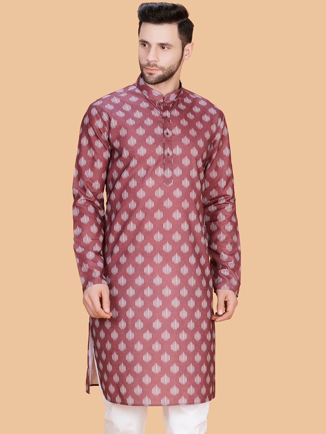 

LA'SCOOT Men Printed Regular Pure Cotton Kurta with Pyjamas, Maroon