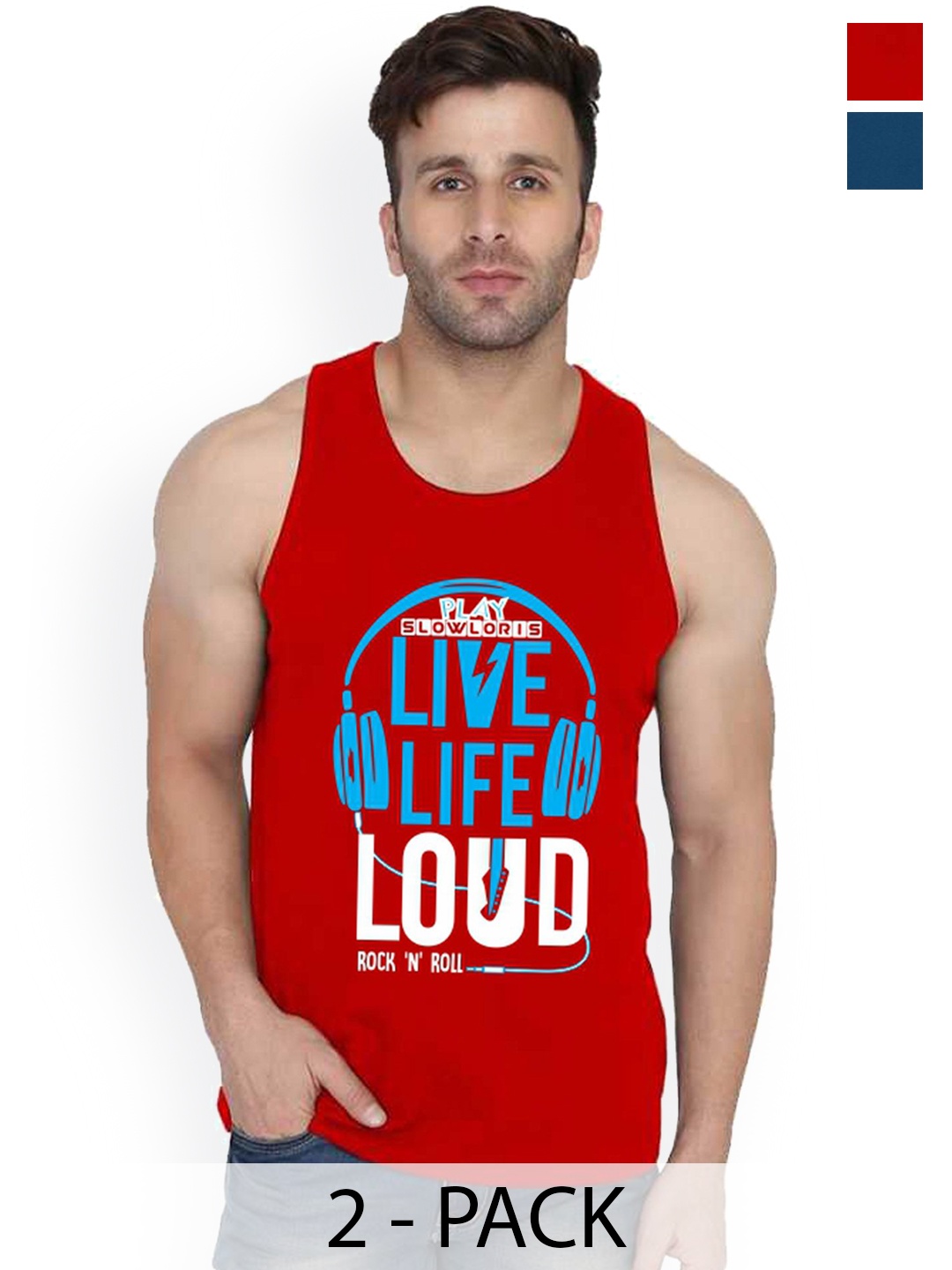 

SLOWLORIS Men 2Pcs Sleeveless Innerwear Gym Vests, Red