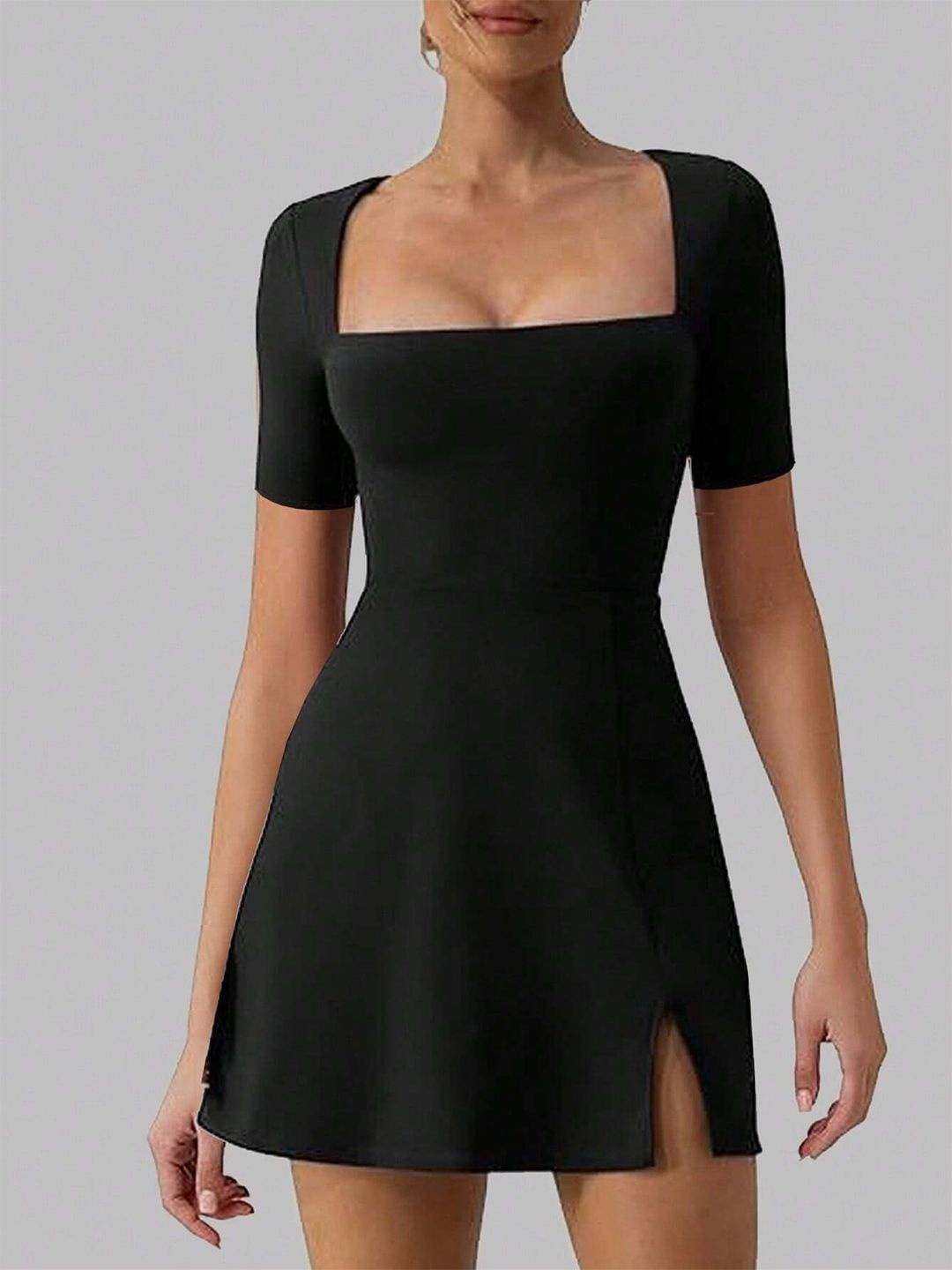 

JC Mode Square Neck Sheath Mini Dress, Black