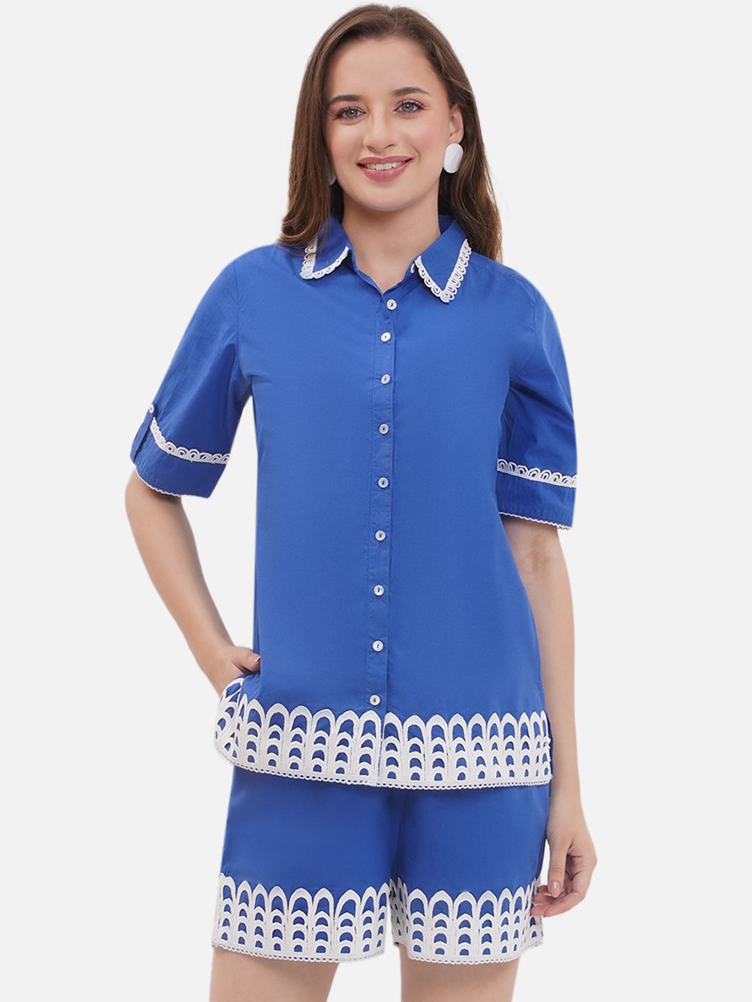 

KALINI Embroidered Shirt With Trouser Co-Ords, Blue
