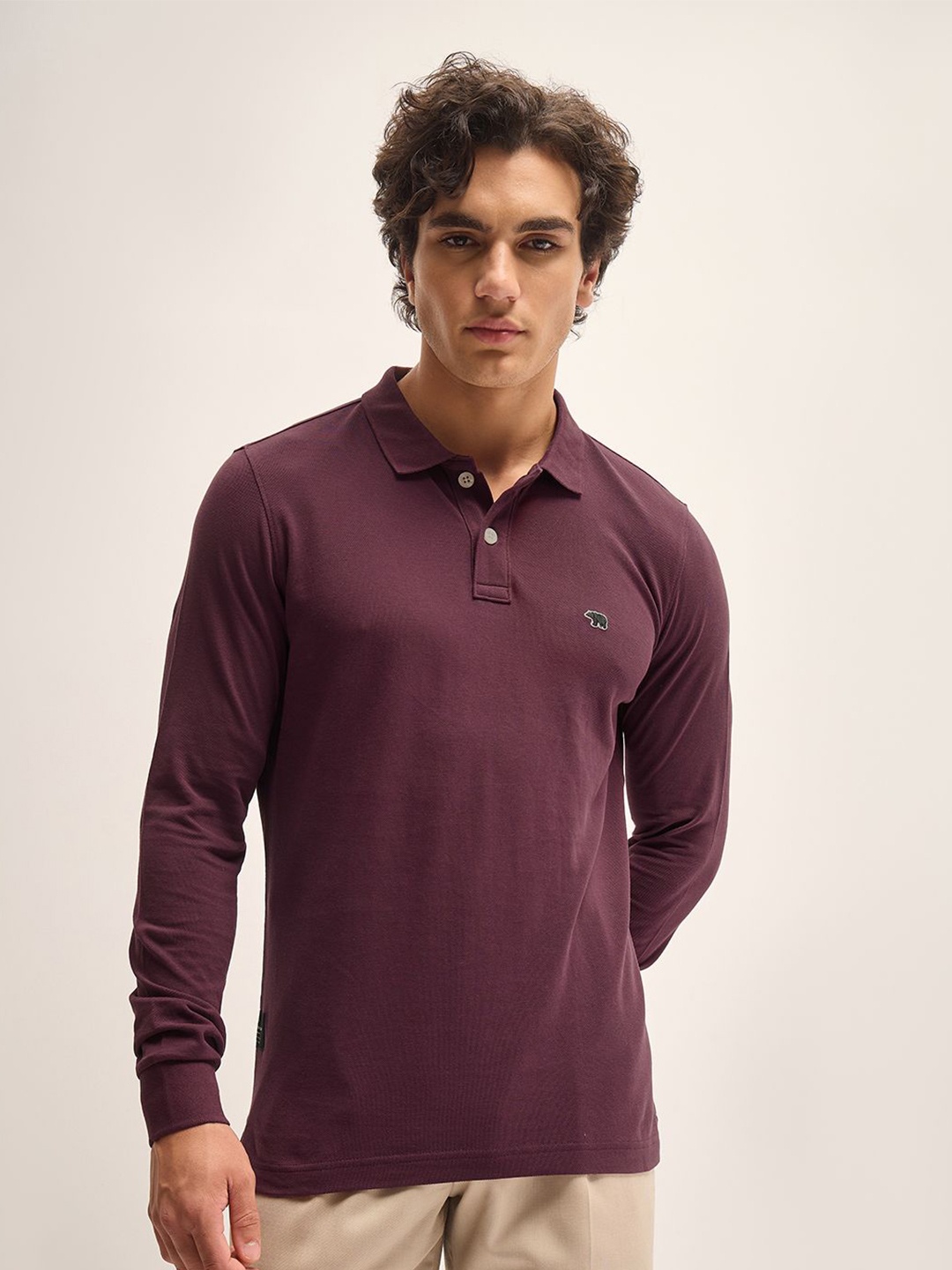 

THE BEAR HOUSE Men Polo Collar T-shirt, Maroon